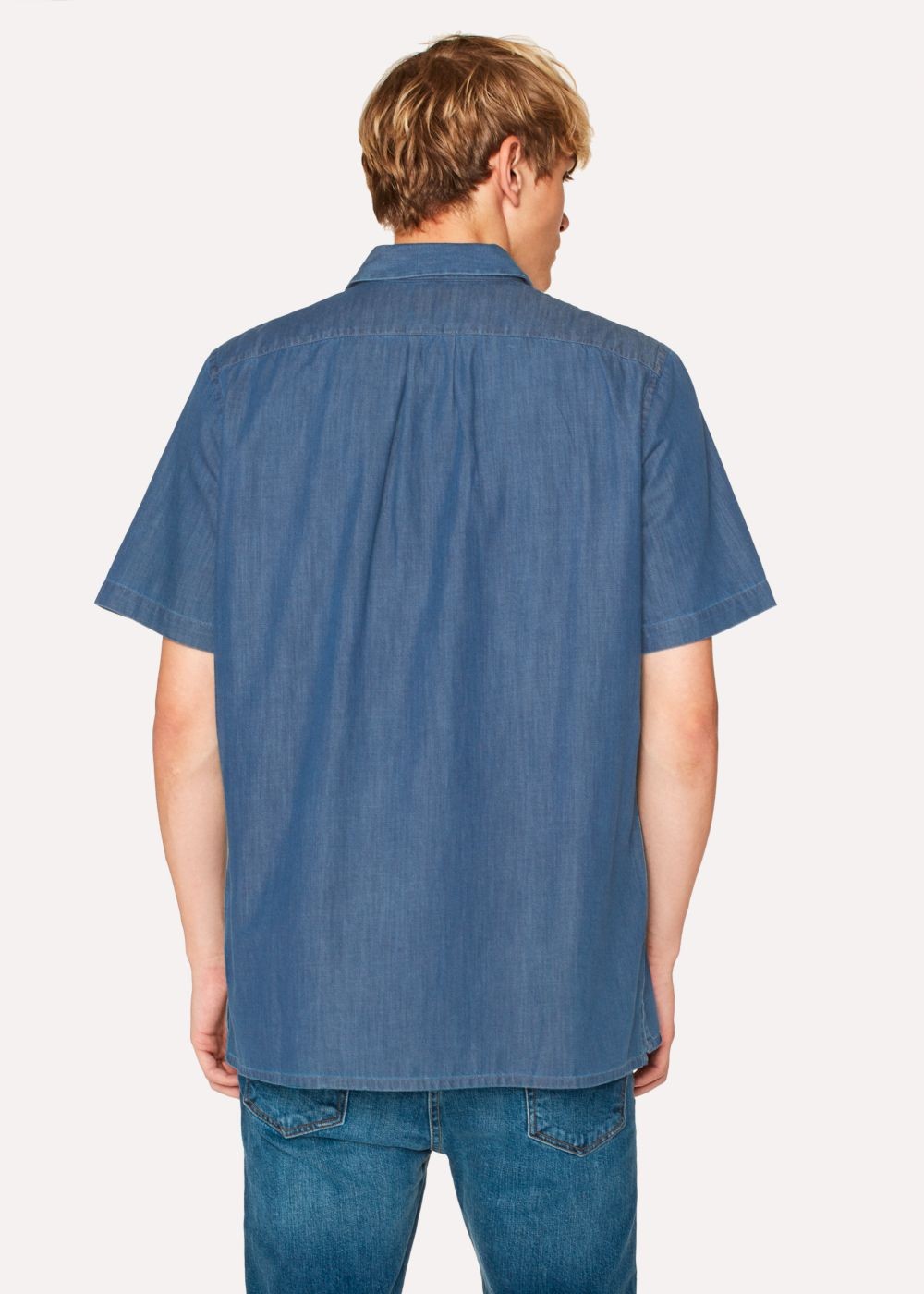 Paul Smith Mens's Mid-Wash Denim Short-Sleeve Half-Zip Tees