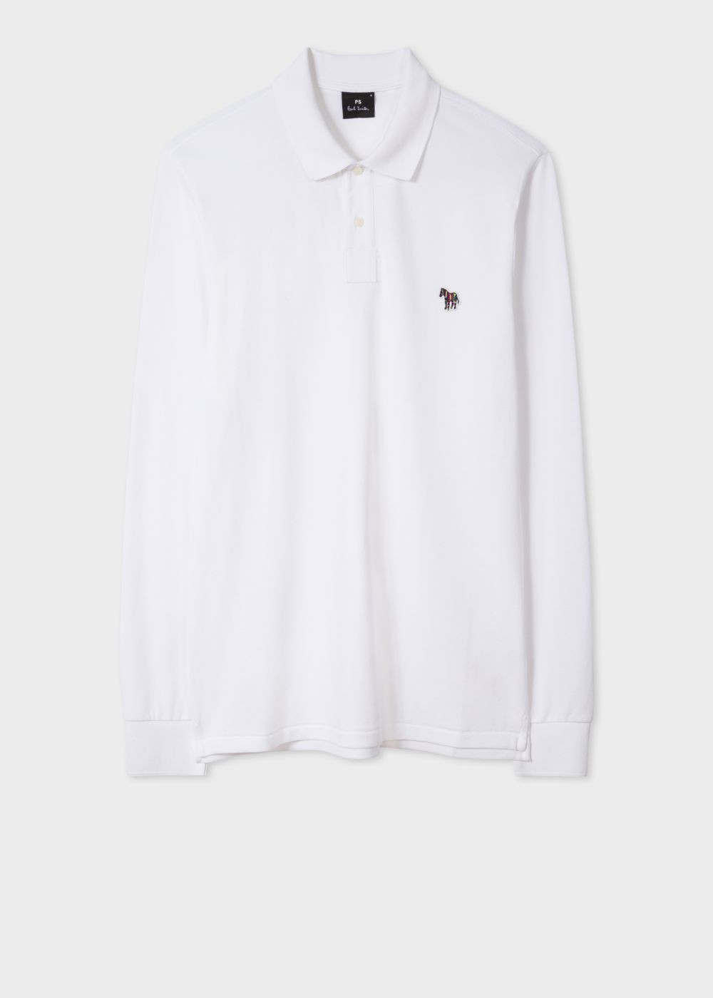 Paul Smith Mens's White Organic-Cotton Zebra Logo Long-Sleeve Polo T-Shirt
