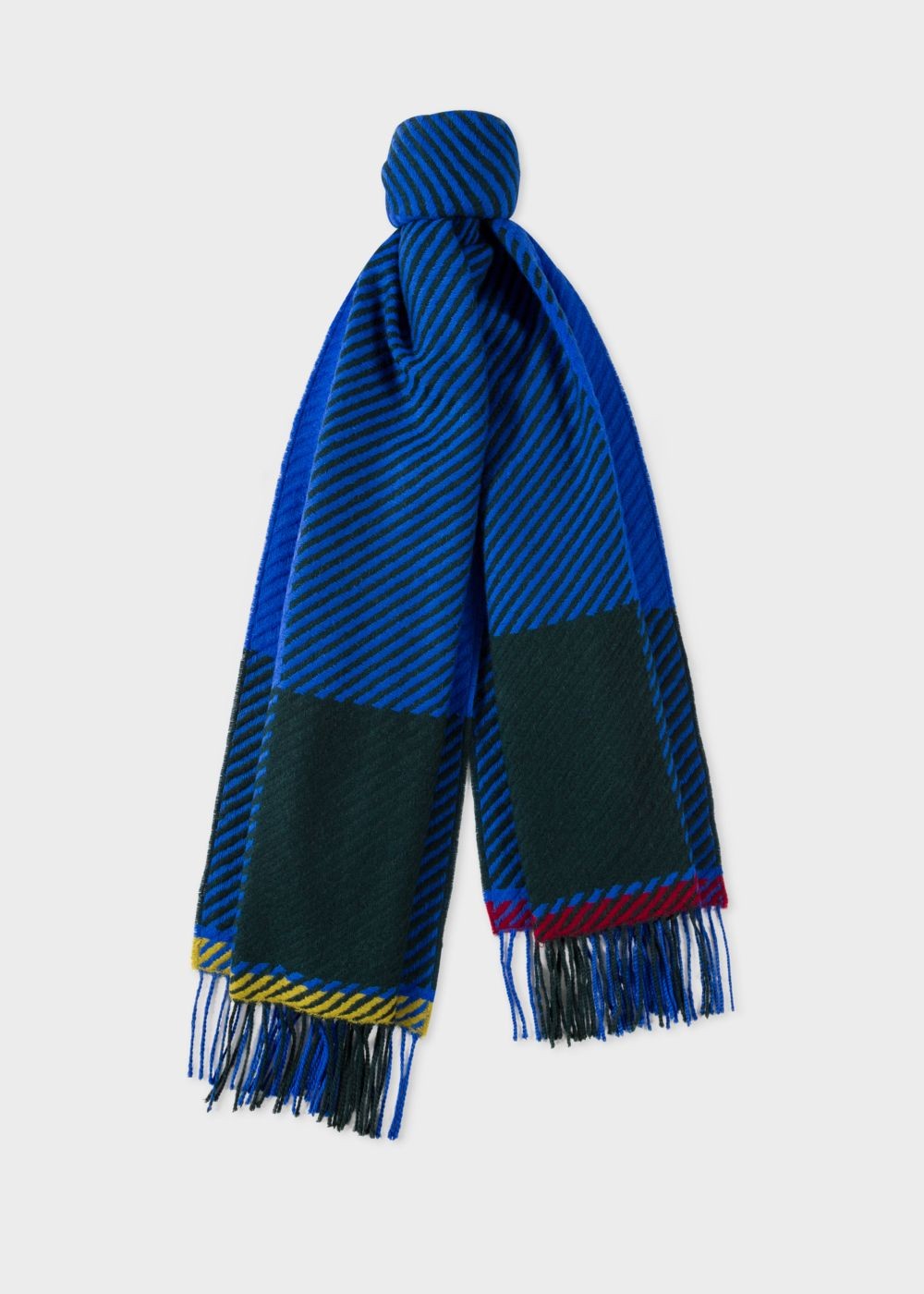 Paul Smith Men's Cobalt Blue And Khaki Asymmetrical Check Wool Scarf