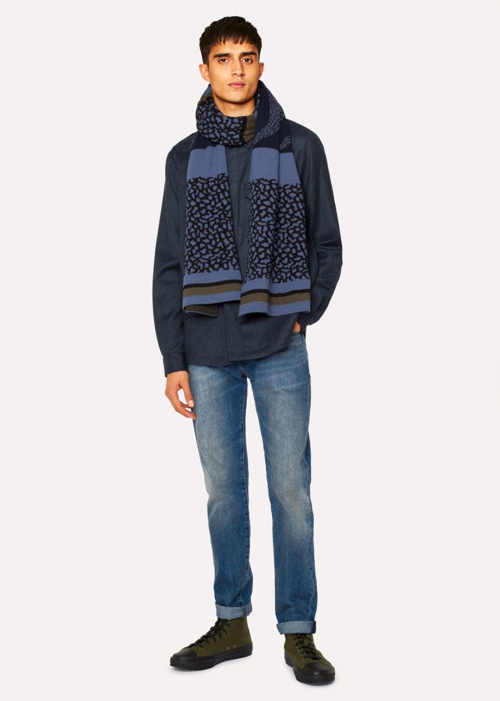 Paul Smith Men's Navy And Slate Blue 'dino' Wool Scarf