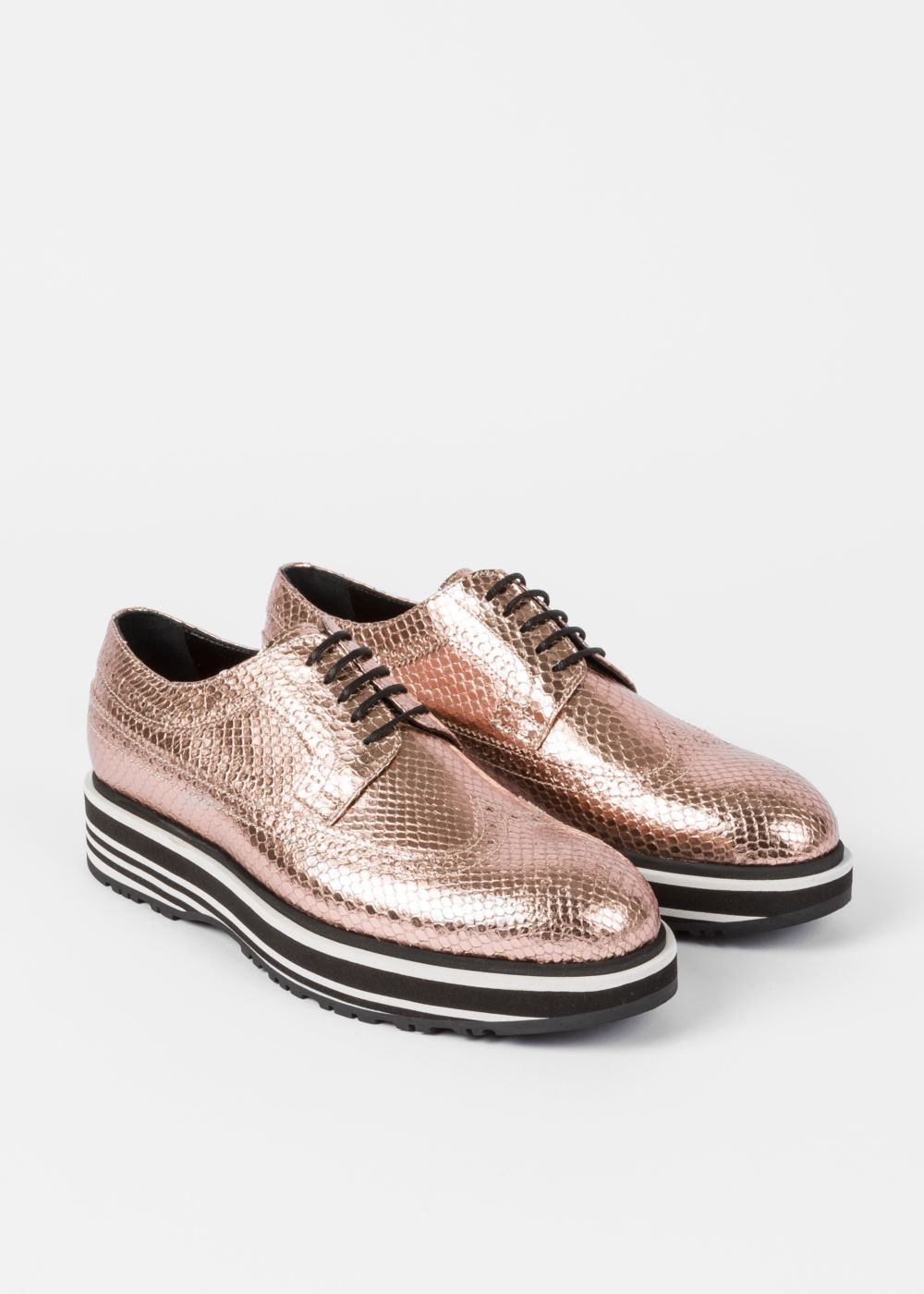 Paul Smith Women's Metallic Gold Leather 'grand' Brogues With Striped Soles Shoes