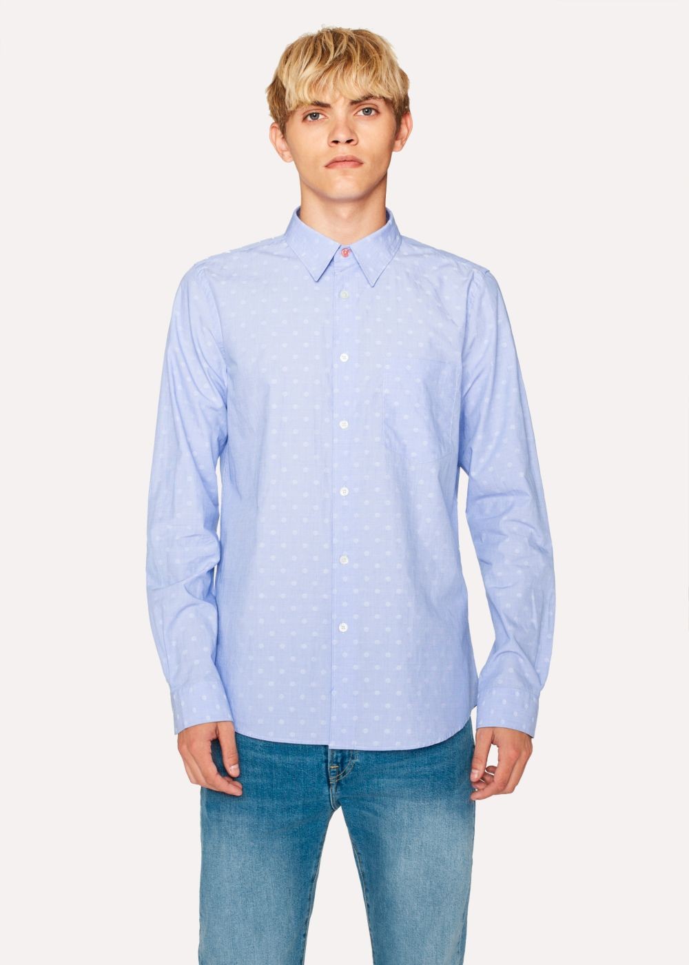 Paul Smith Men's Tailored-Fit Sky Blue Polka Dot Jacquard Cotton shirt