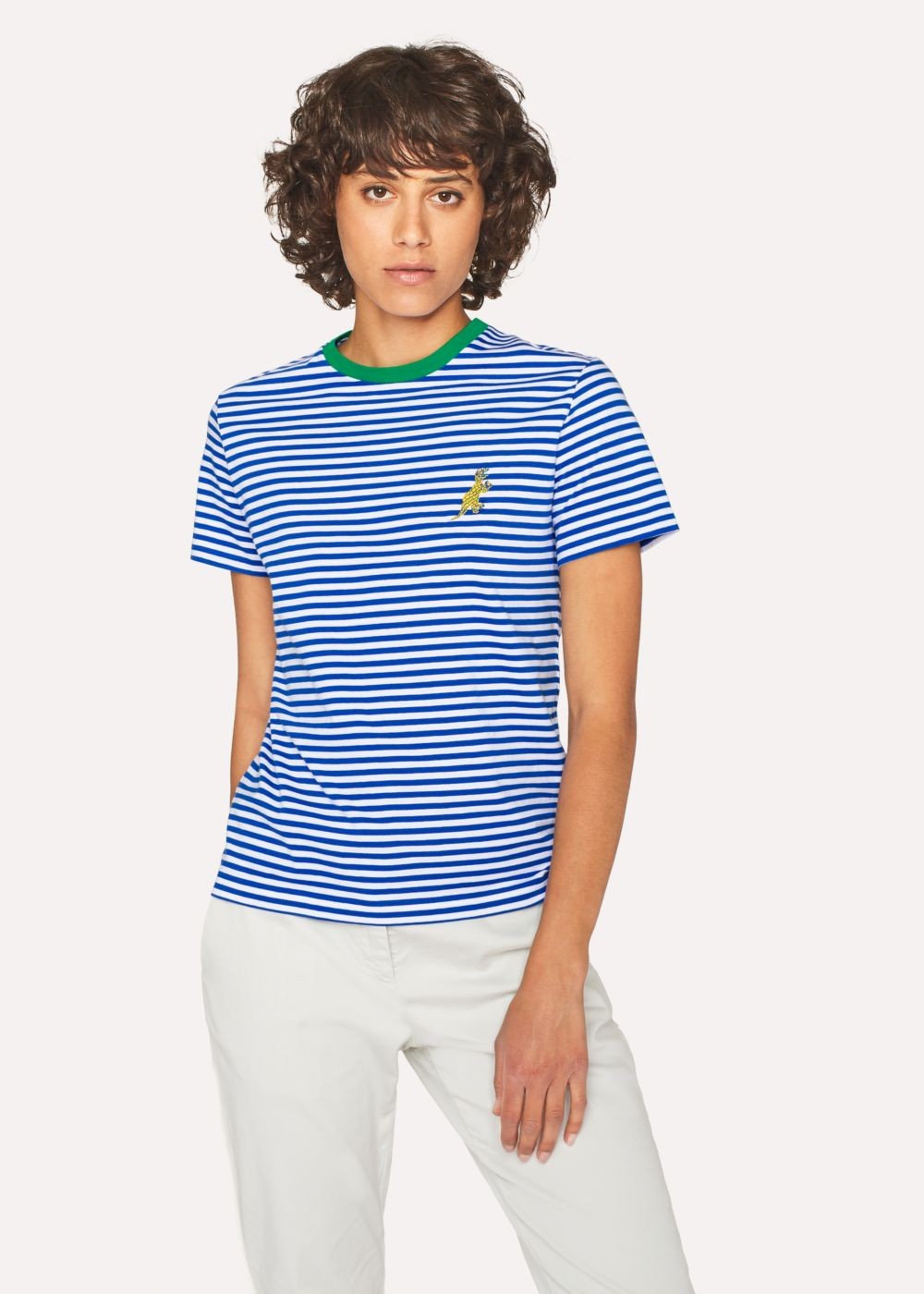 Paul Smith Lady's Blue And White Stripe Embroidered 'dino' TShirt