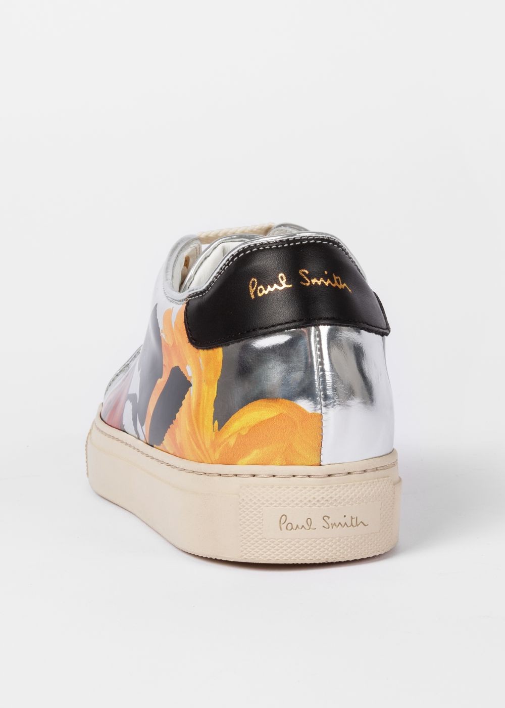 Paul Smith Womens's Silver 'rose' Print Leather 'basso' Sneaker