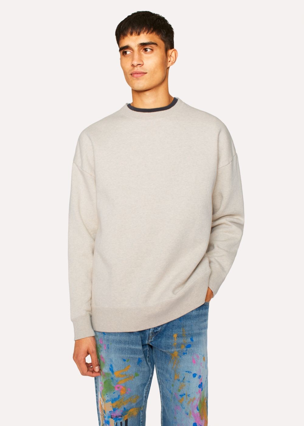 Paul Smith Men's Ecru Marl Red Ear Sweatshirt With Grey Trims