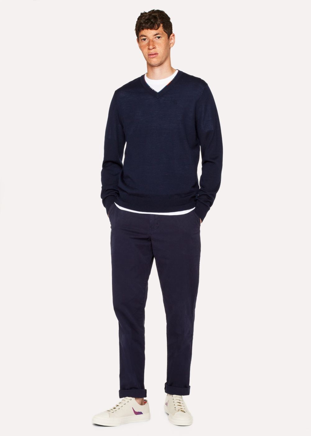Paul Smith Men's Navy V-Neck Sweater With Contrast Detail