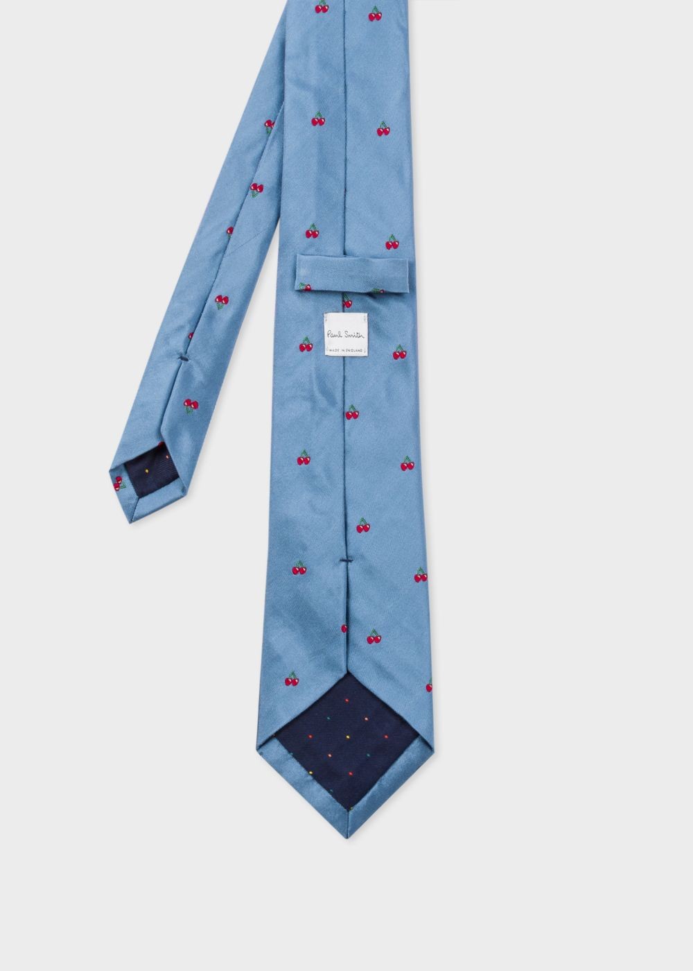 Paul Smith Men's Light Blue Embroidered Cherries Silk Tie