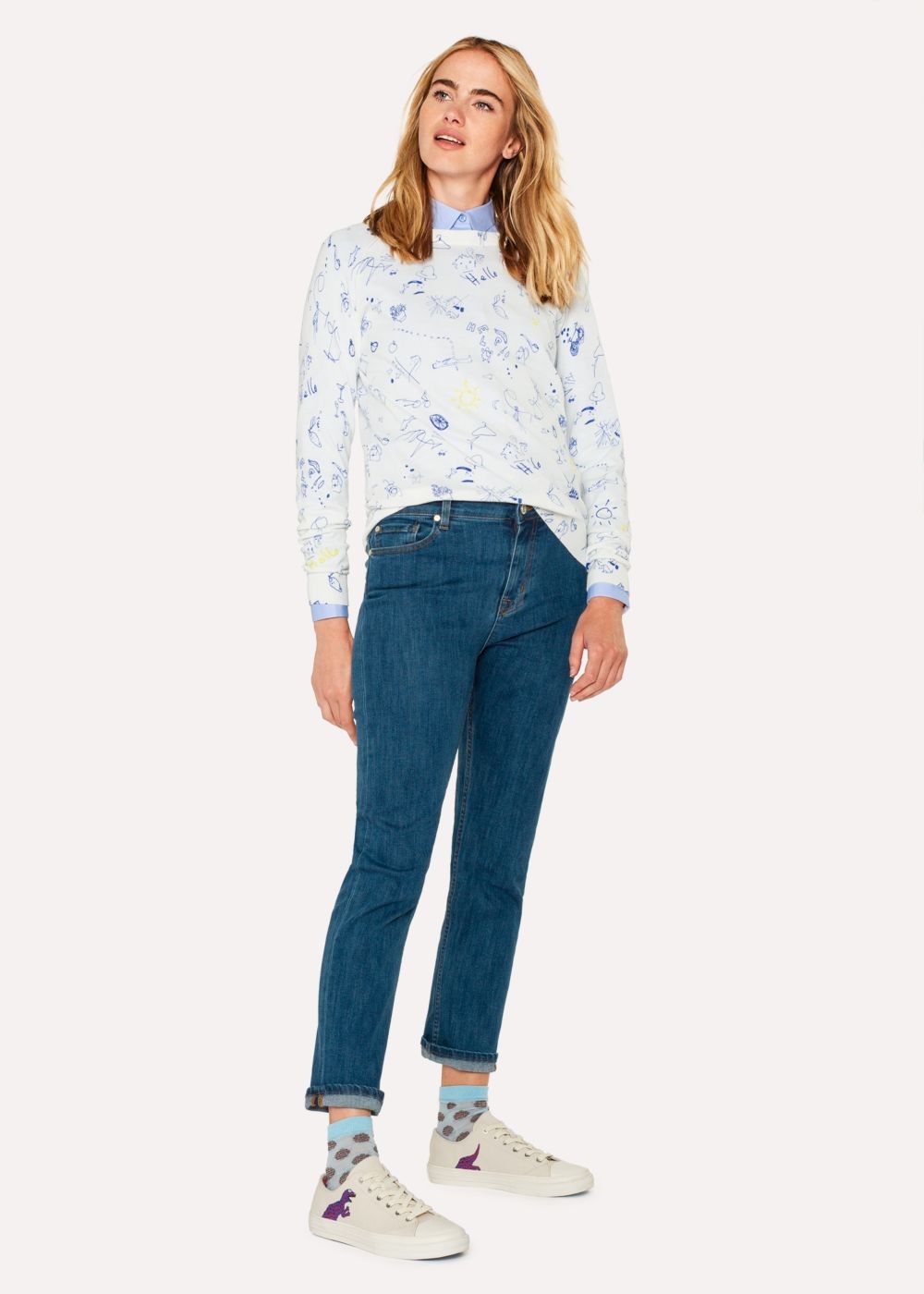 Paul Smith Women's White Cotton Sweater With 'paul's Sketchbook' Print