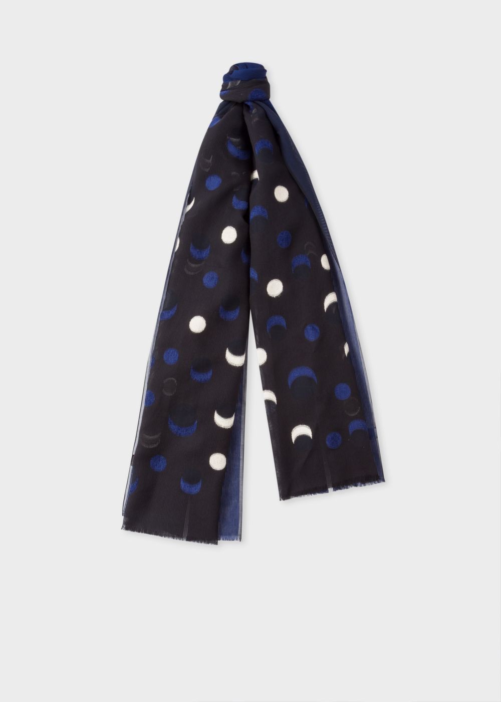 Paul Smith Womens's Navy Fil Coupé Moon Pattern Cotton-Silk Scarf