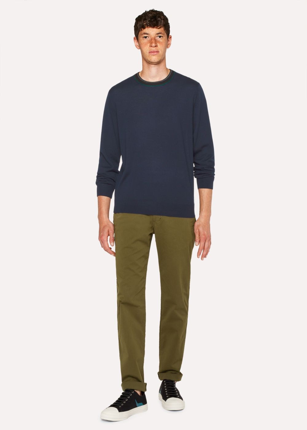 Paul Smith Men's Dark Navy Wool Sweater With Contrast Collar