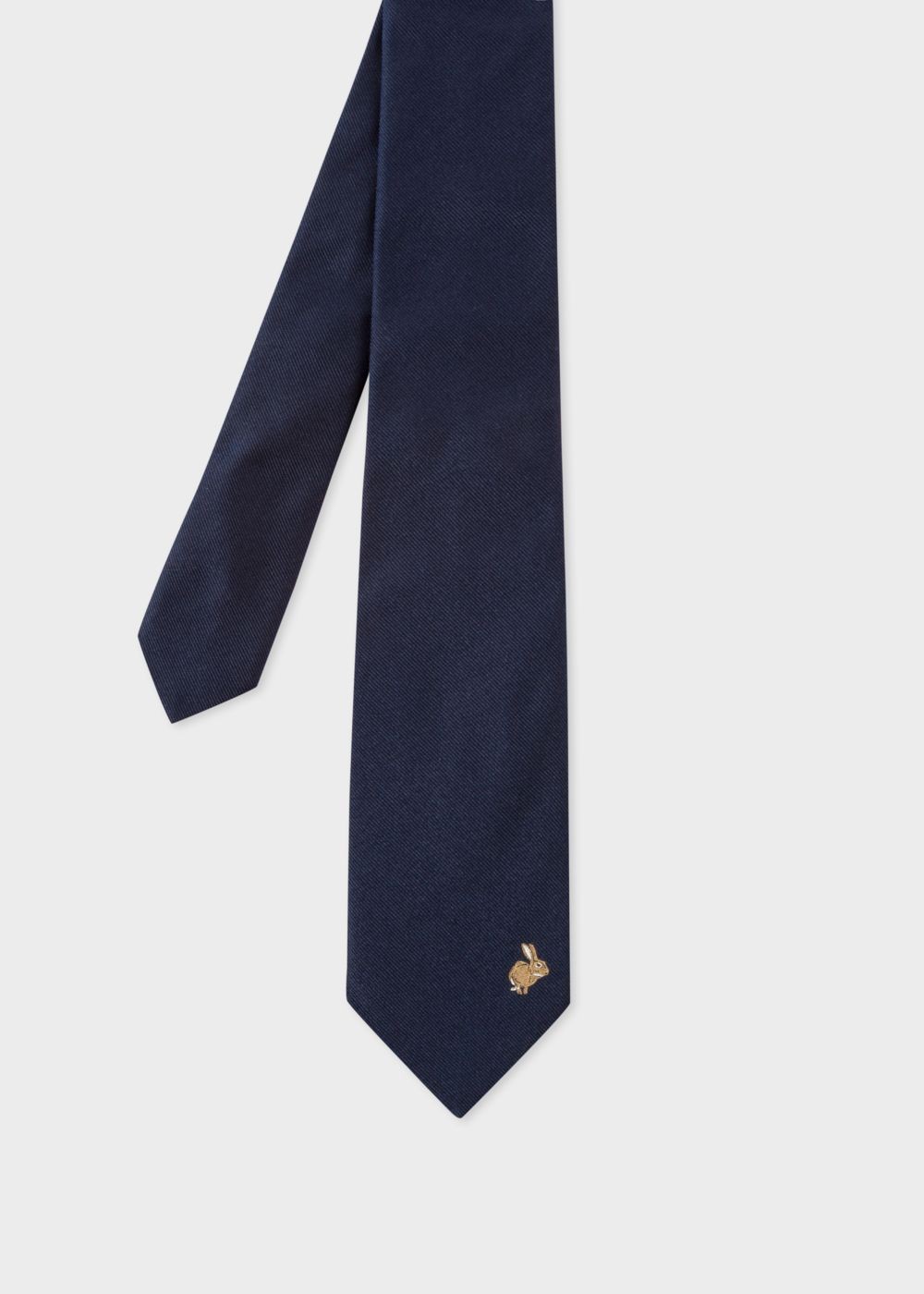 Paul Smith Men's Rabbit Embroidered Navy Silk Tie