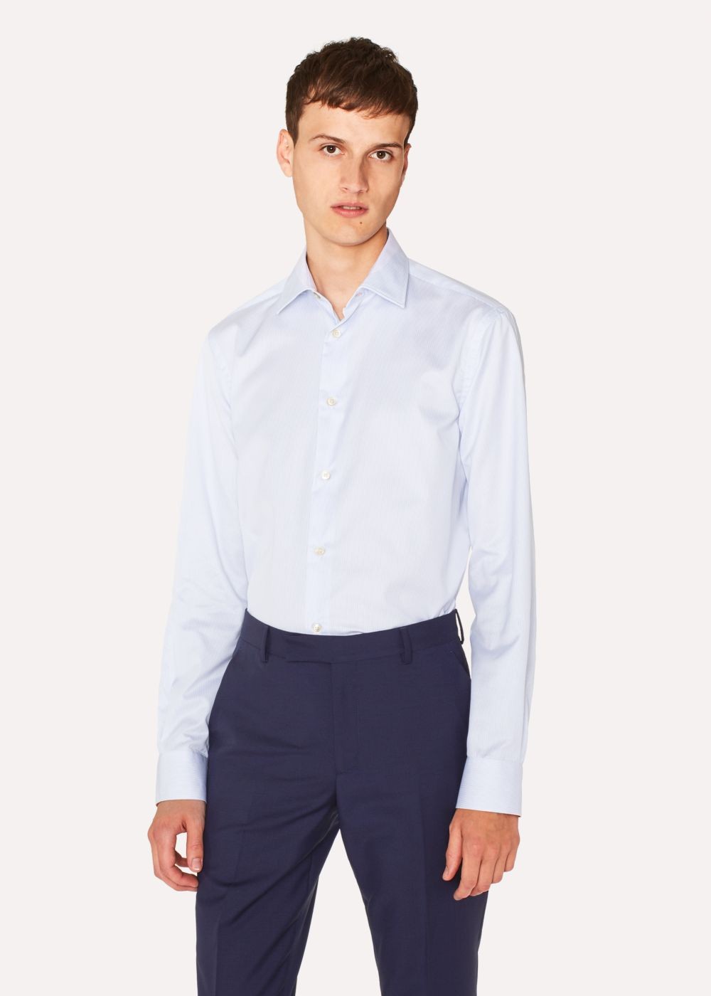 Paul Smith Mens's Tailored-Fit Light Blue Stripe Cotton Tee With 'artist Stripe' Cuff Lining