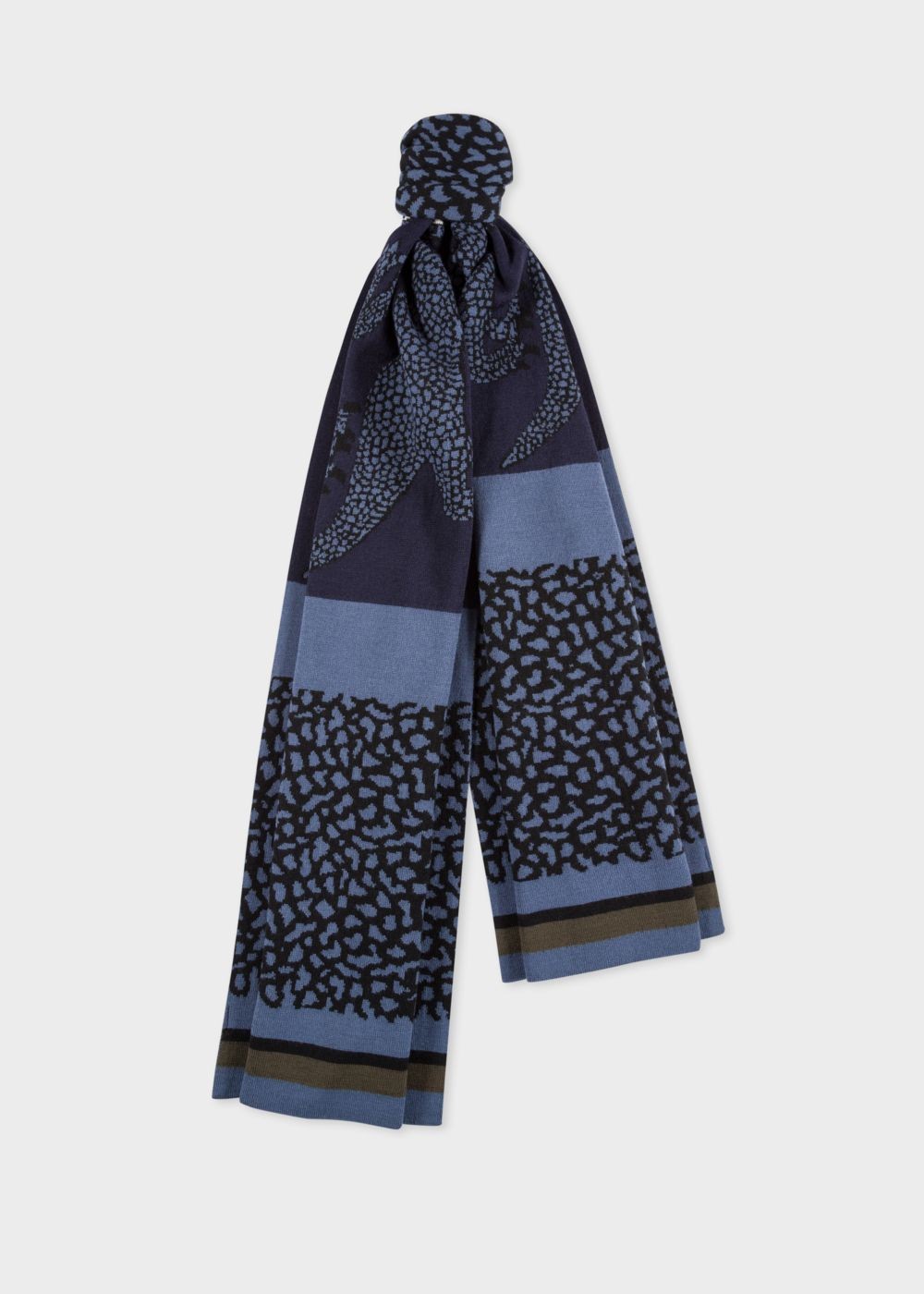 Paul Smith Men's Navy And Slate Blue 'dino' Wool Scarf