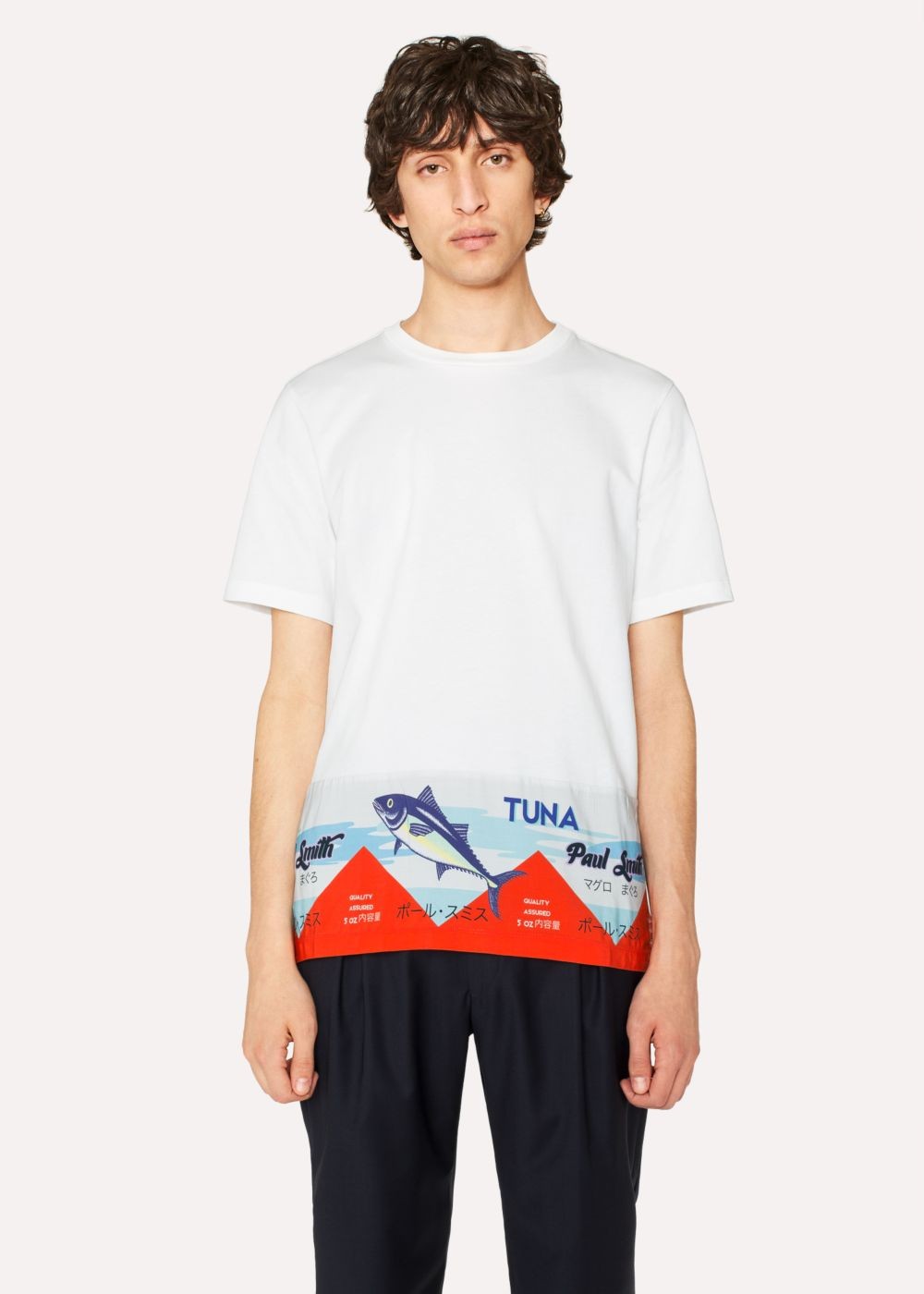 Paul Smith Men's Slim-Fit White shirt With 'tuna' Print Hem