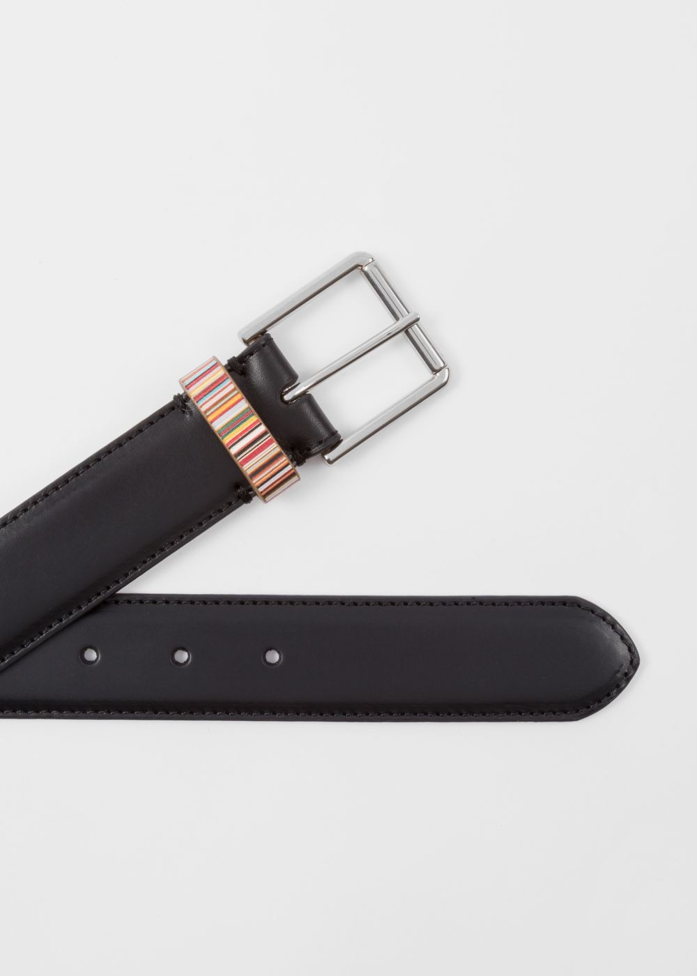 Paul Smith Men's Black Leather Belt With 'signature Stripe' Keeper