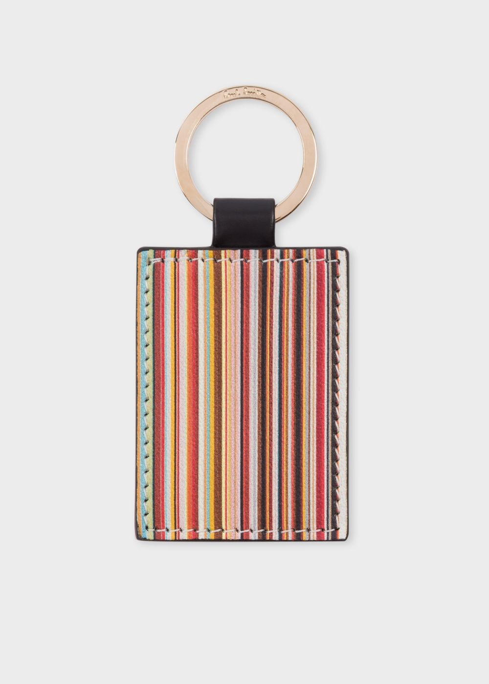 Paul Smith Black Calf Leather Signature Stripe Keyring Accessories Mens
