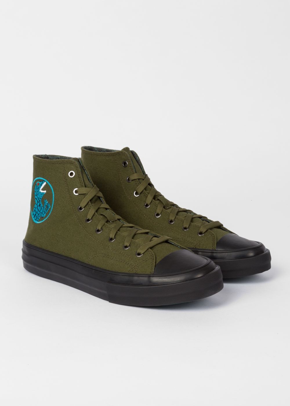 Paul Smith Men's Khaki Canvas 'kirk' Sneakers With 'dino' Embroidery