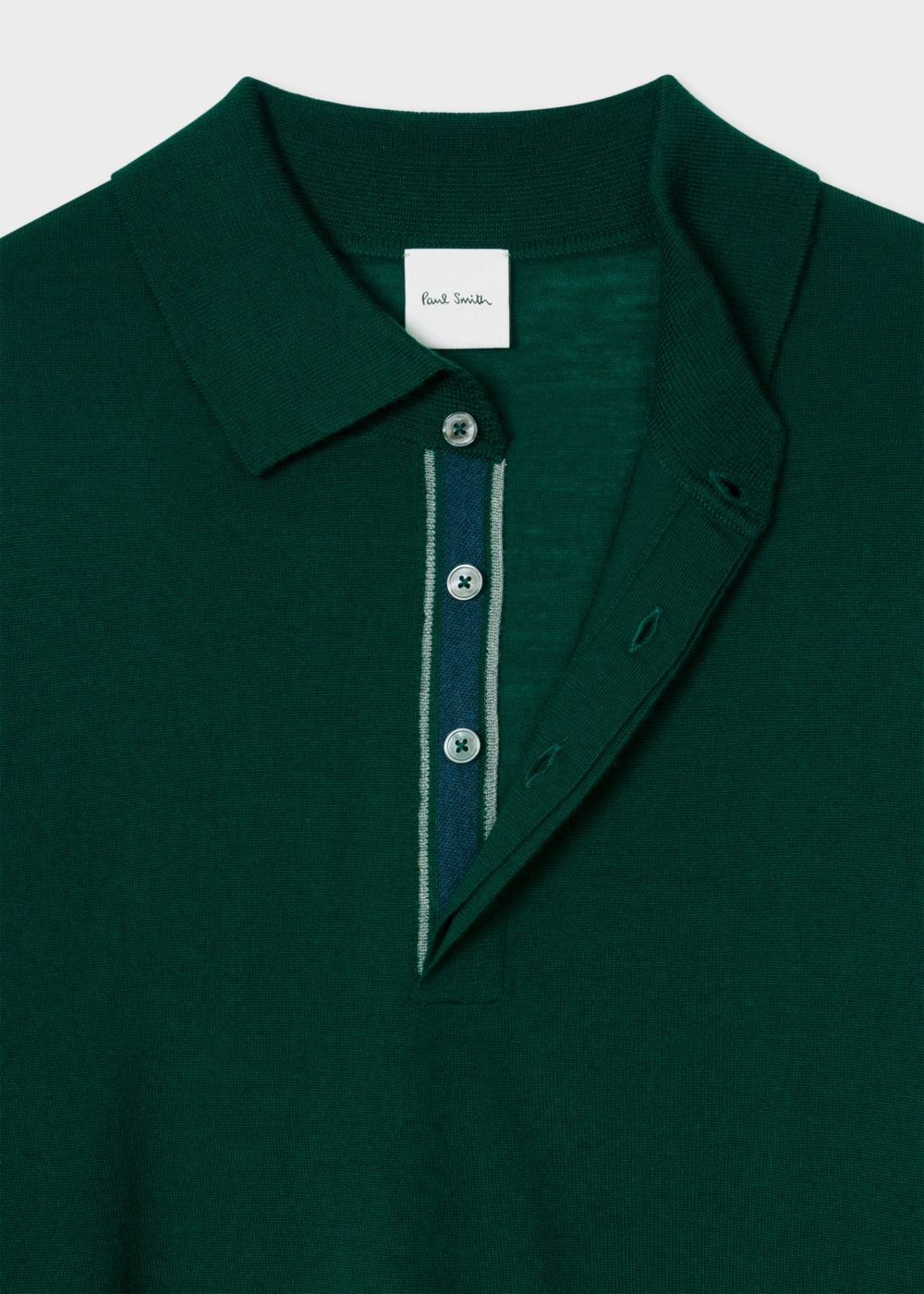 Paul Smith Men's Forest Green Merino Wool Long-Sleeve Polo Tshirt