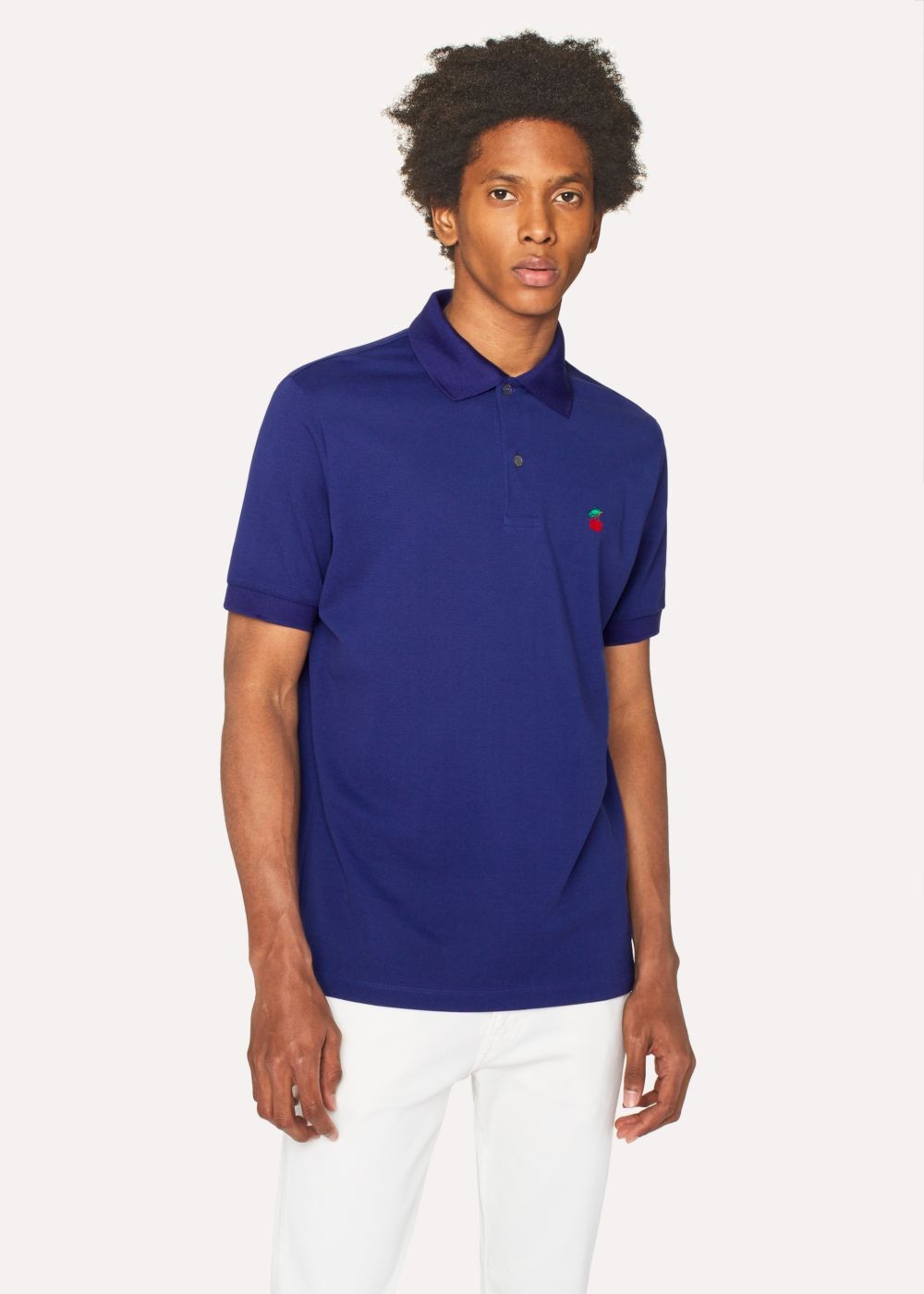 Paul Smith Mens's Slim-Fit Blue Cotton-Piqué Polo Tees With Embroidered 'cherry'