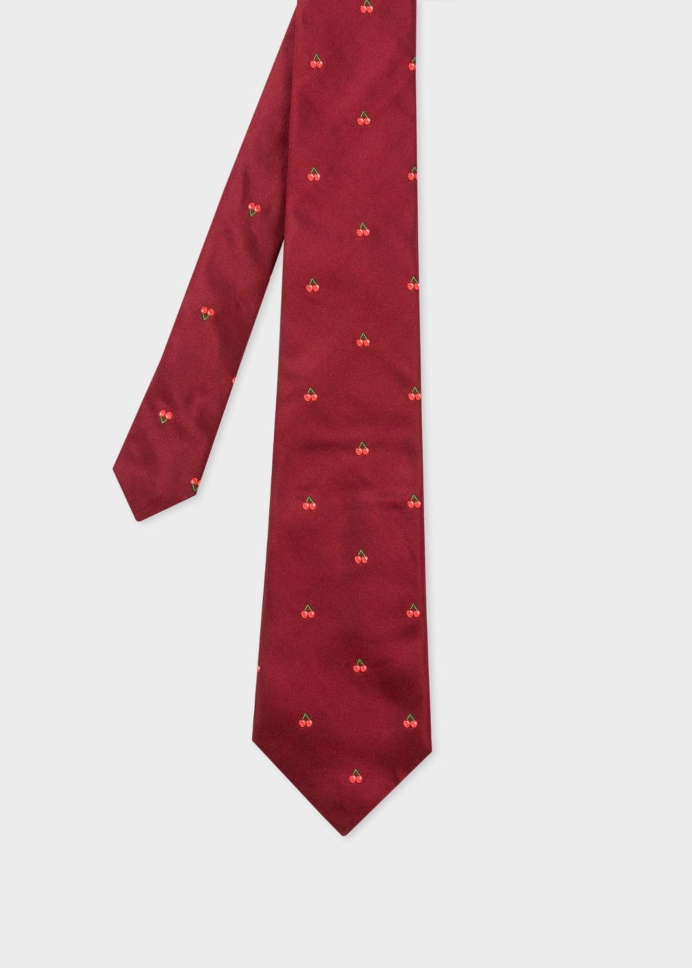 Paul Smith Mens's Burgundy Embroidered Cherries Motif Silk Tie