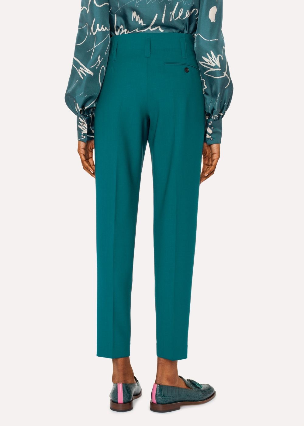 Paul Smith Lady's Classic-Fit Teal Wool Pants