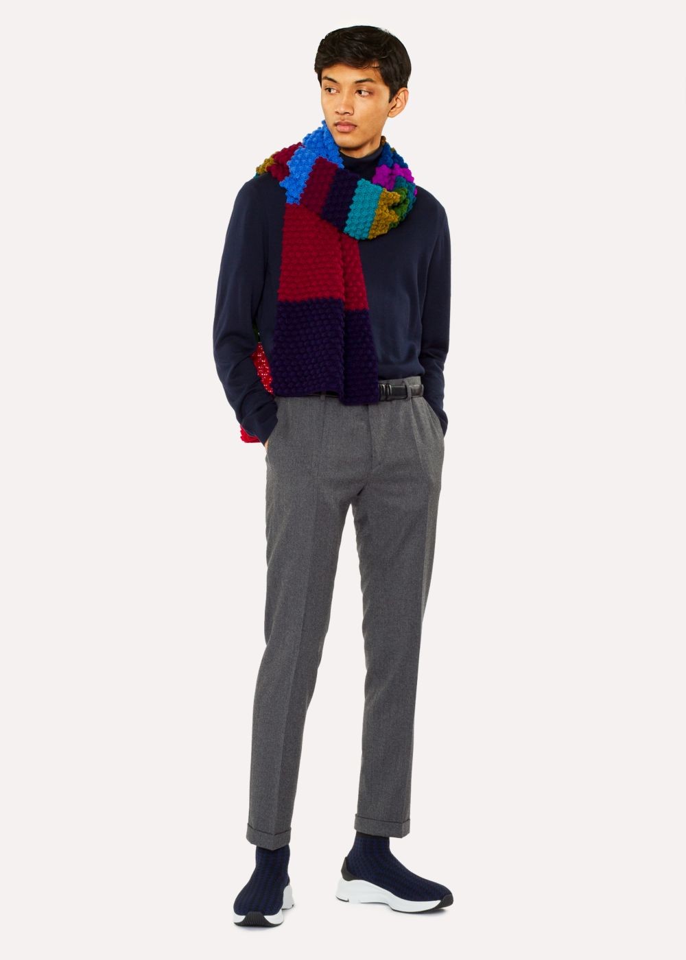 Paul Smith Men's Navy Stripe Wool Crochet Scarf