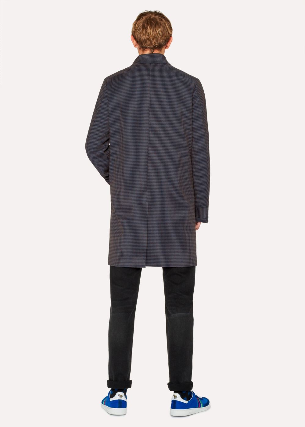 Paul Smith Men's Navy Houndstooth Cotton-Blend Unlined Mac Clothing