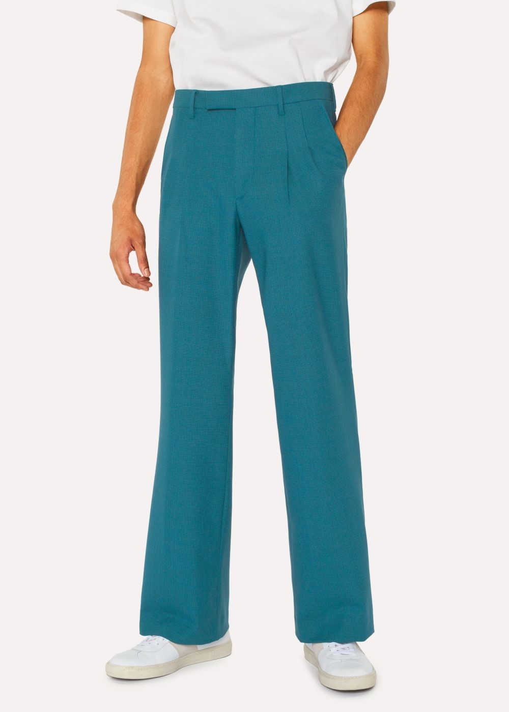 Paul Smith Men's Teal Houndstooth Double-Pleat Flared Pants