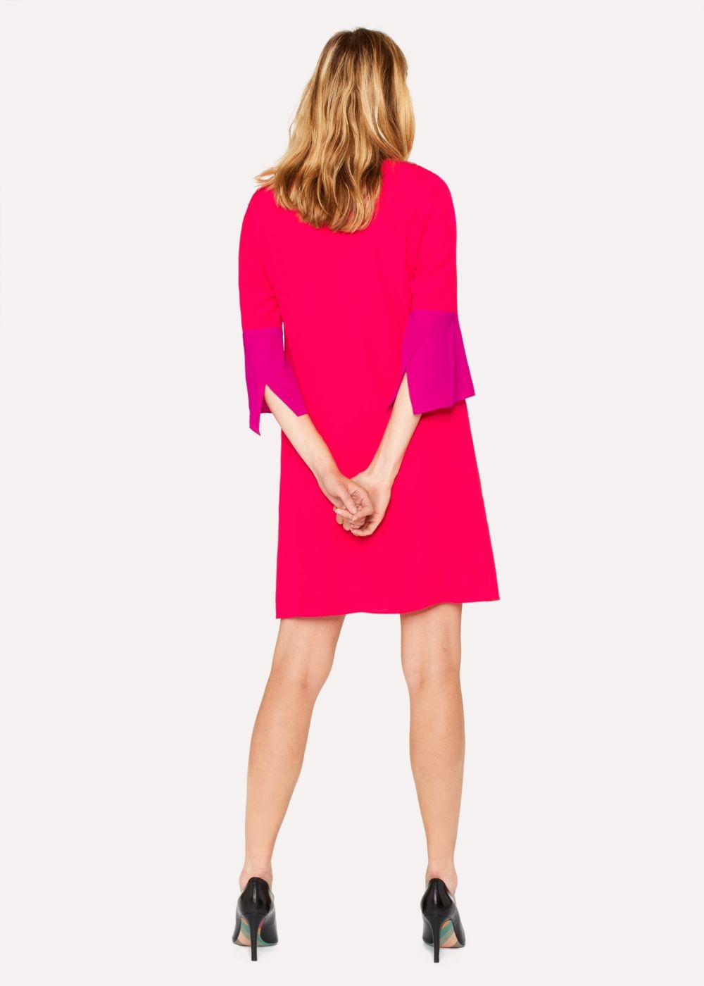 Paul Smith Womens's Fuchsia Silk-Blend Shift Dress With Contrasting Cuffs