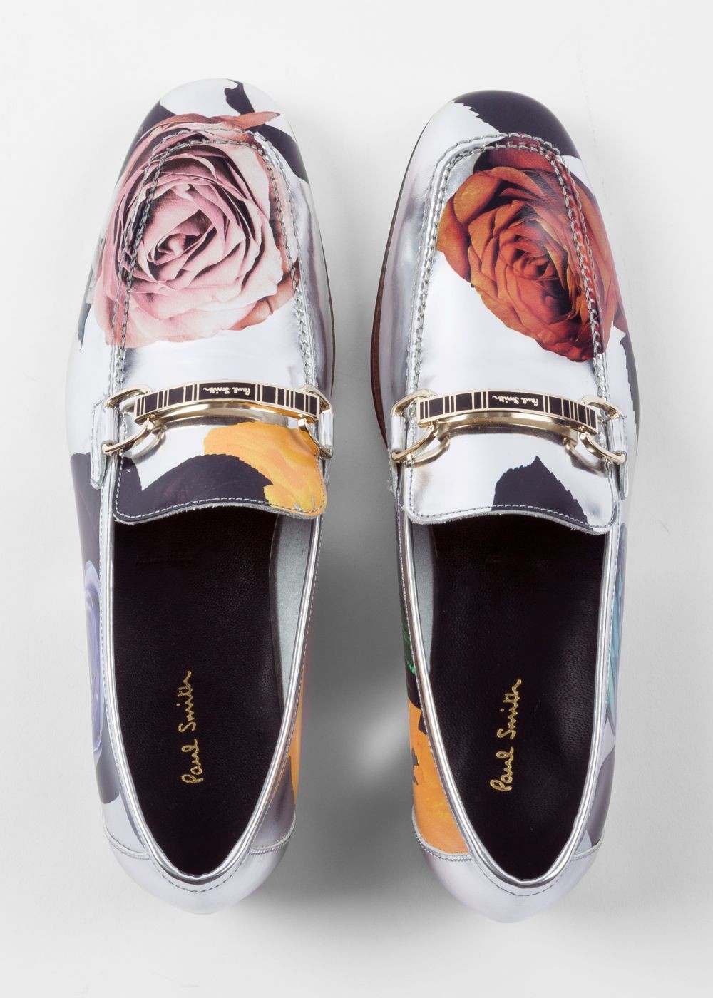 Paul Smith Women's Silver 'rose' Print Leather 'grover' Loafers Trainers