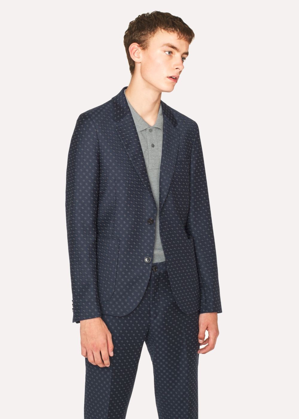Paul Smith Men's Mid-Fit Navy Checkerboard-Cross Jacquard Blazer Clothing
