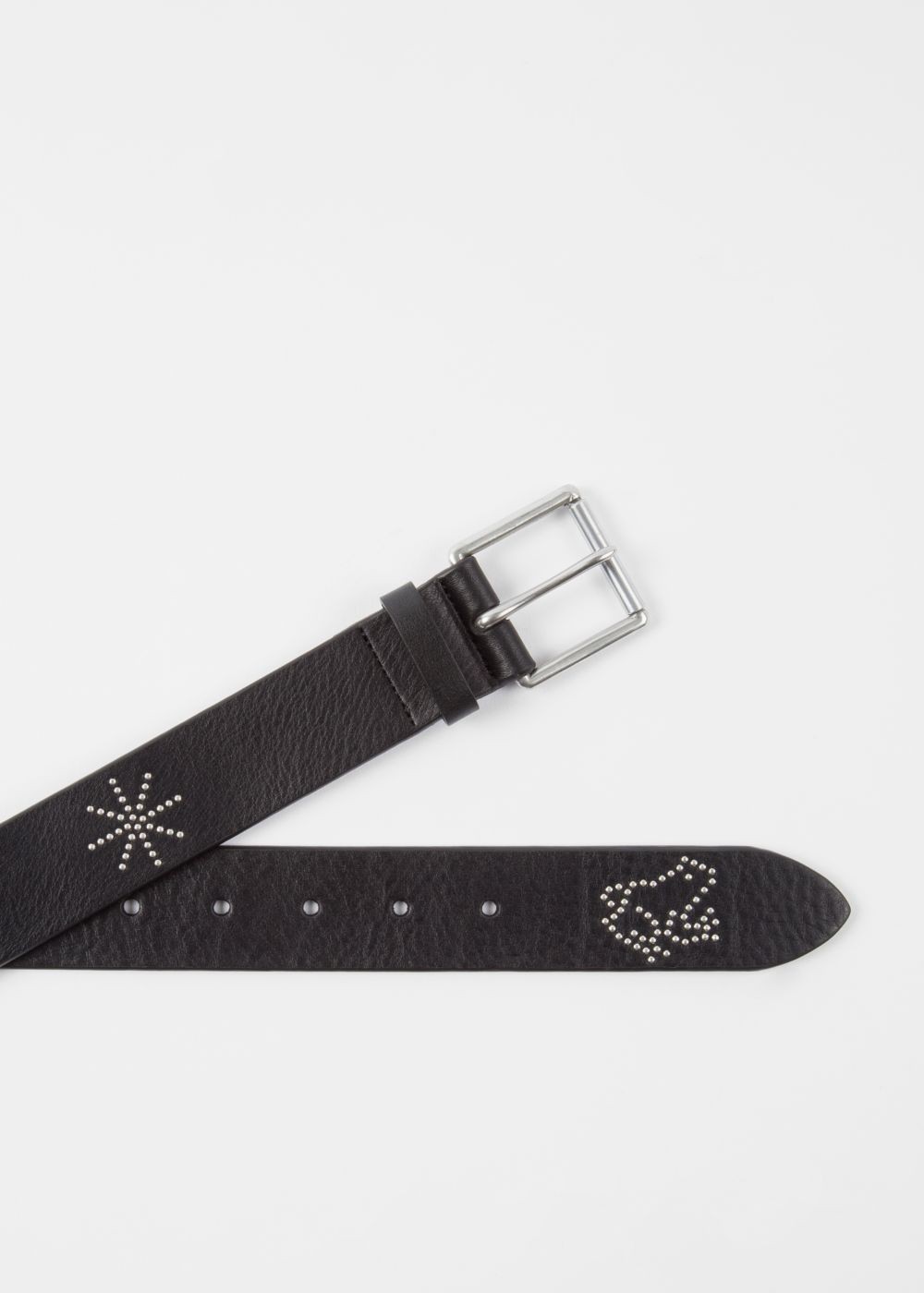 Paul Smith Mens's Black Leather Belt With 'dreamer' Motif Stud Detail