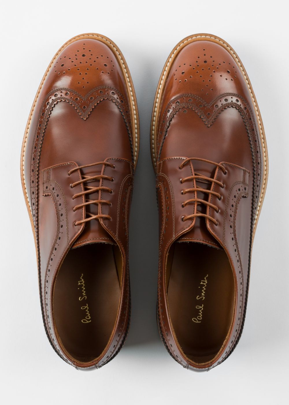 Paul Smith Mens's Tan Leather 'grand' Brogues With Striped Soles Shoes