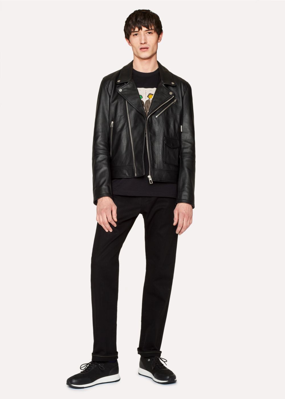 Paul Smith Men's Heavy Grained-Leather Asymmetric-Zip Biker Coats
