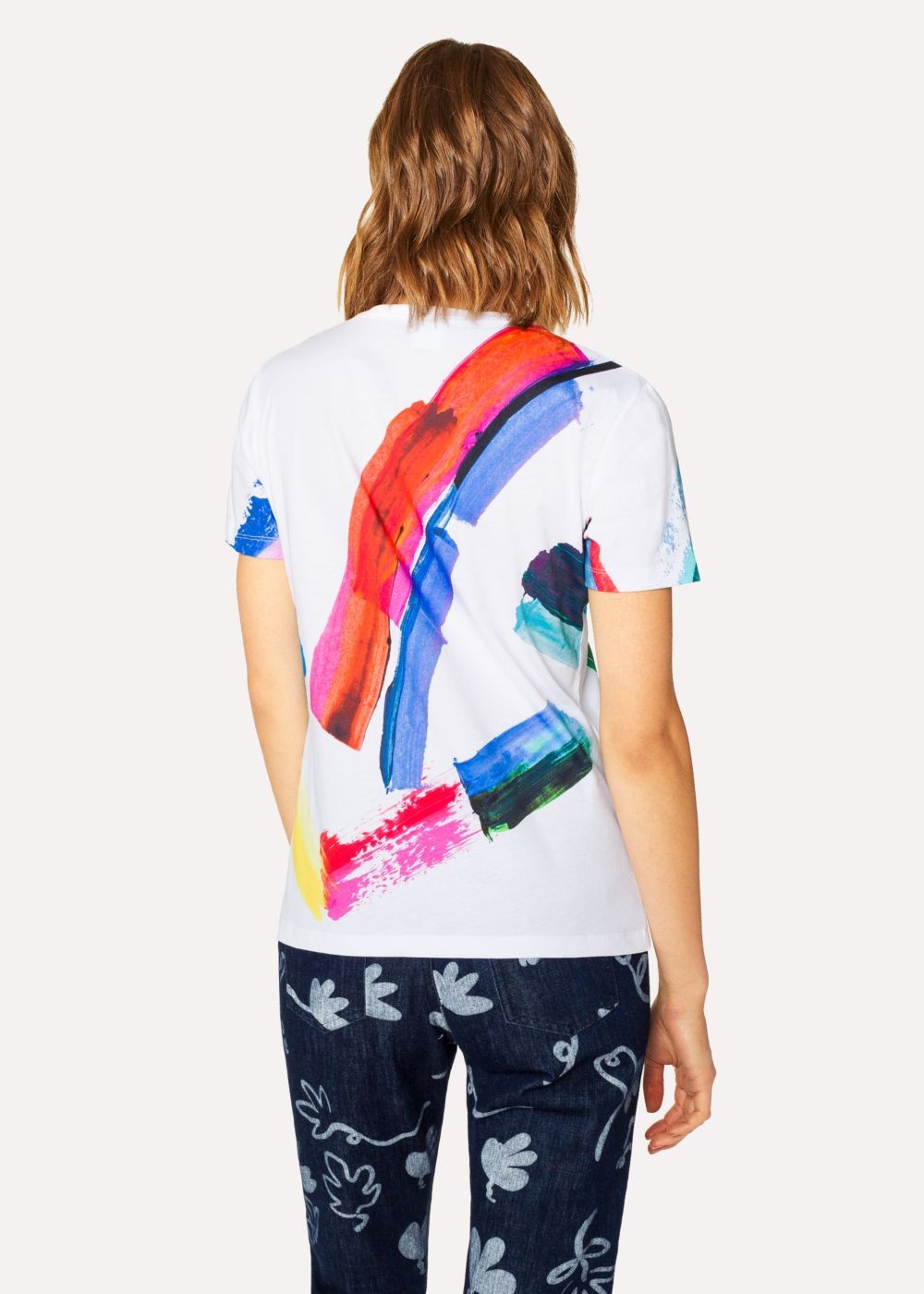 Paul Smith Women's V-Neck Multi-Colour 'paint Strokes' Print TShirt