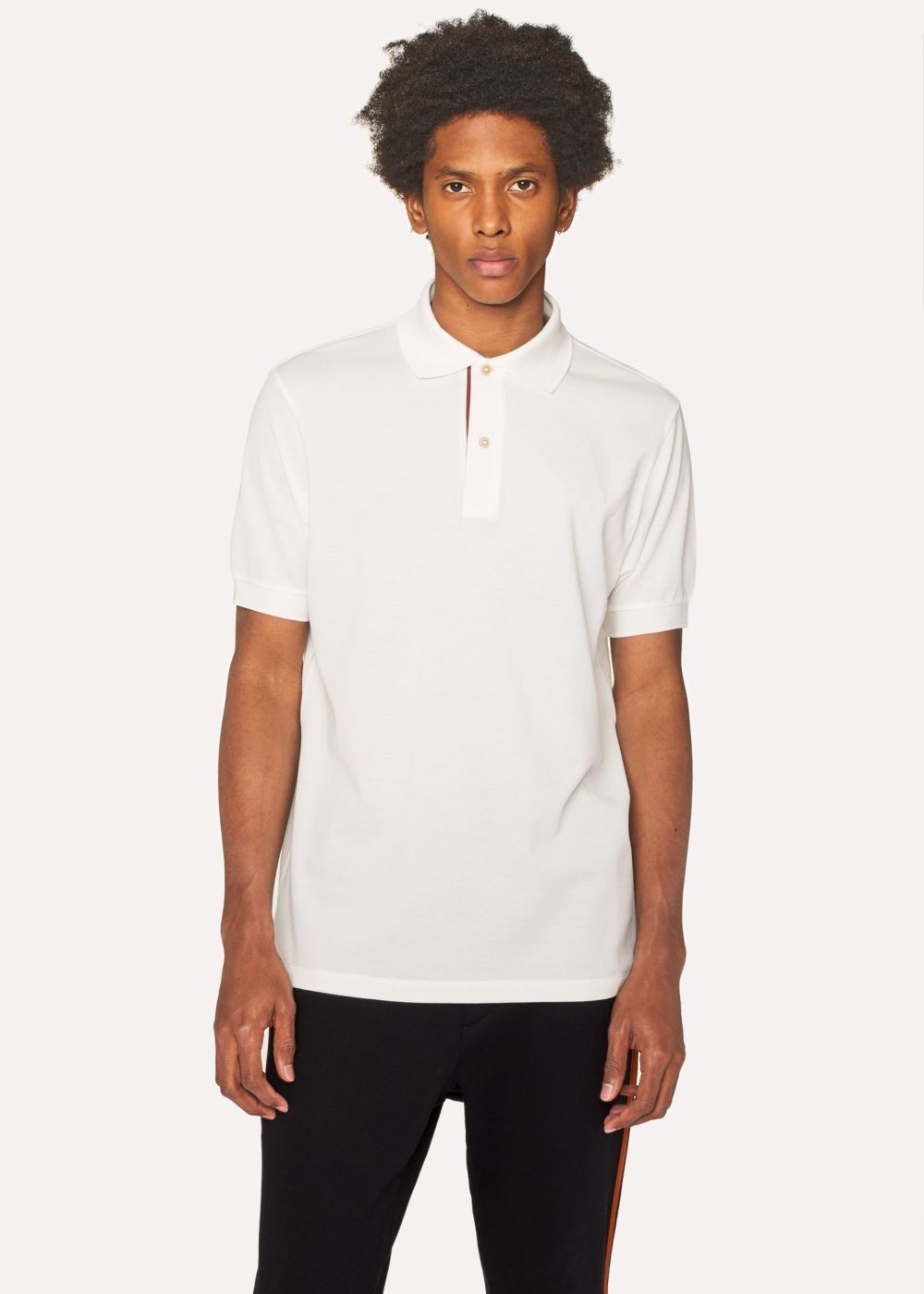 Paul Smith Mens's Slim-Fit White Cotton-Piqué Polo Shirt With 'artist Stripe' Placket