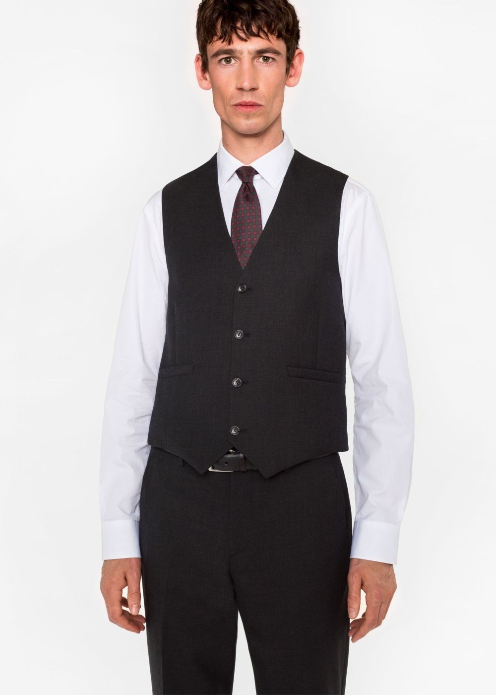 Paul Smith A Suit To Travel In - Mens's Tailored-Fit Charcoal Grey Wool Waistcoat