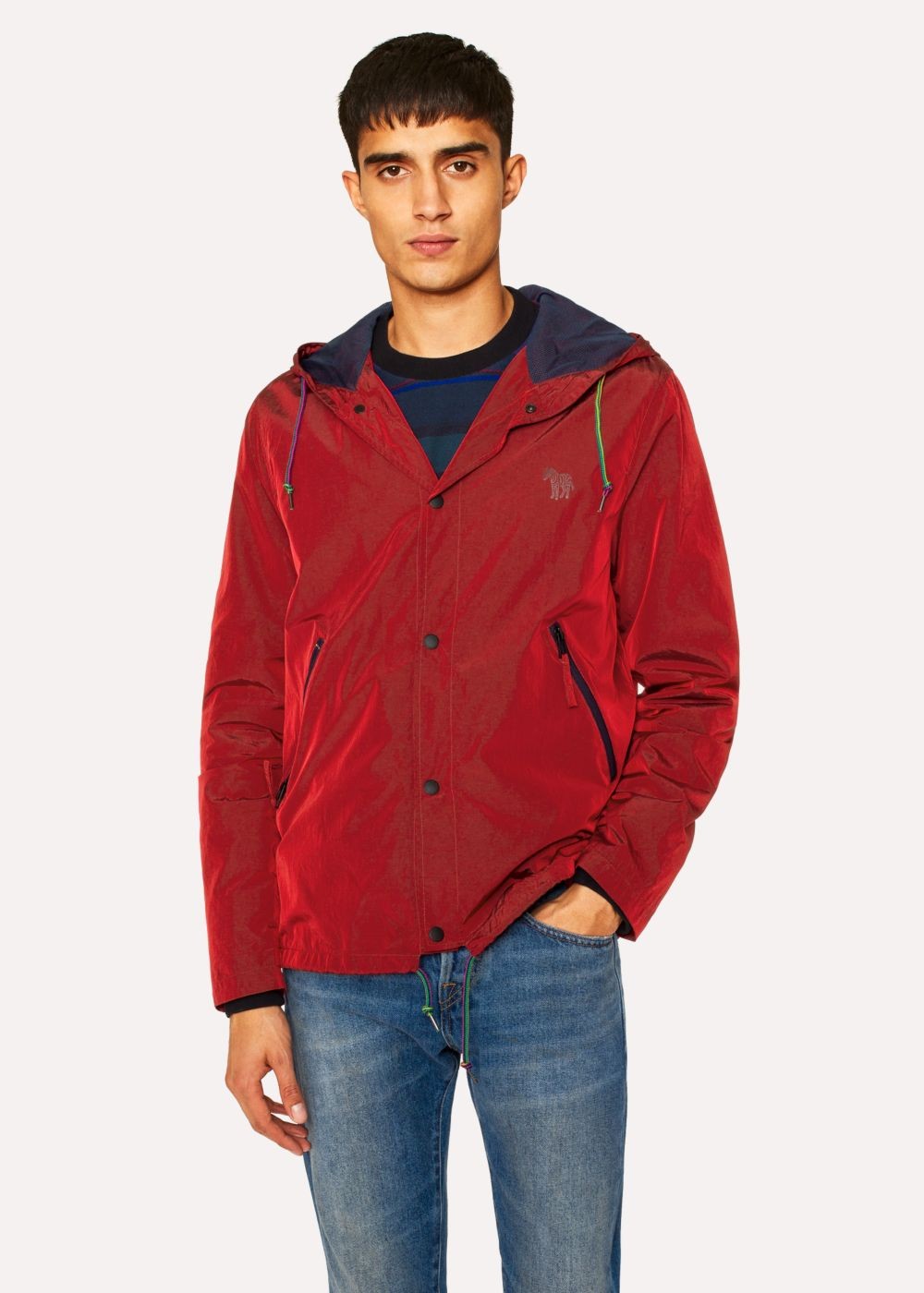 Paul Smith Men's Red Showerproof Hooded Coach Jackets With Zebra Logo