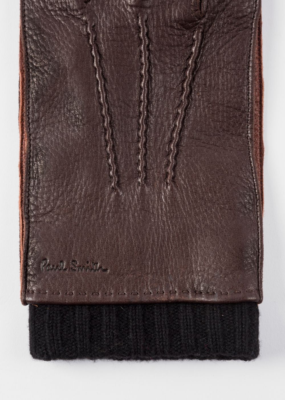 Paul Smith Mens's Chocolate Brown Deerskin Silk-Cashmere Lined Gloves