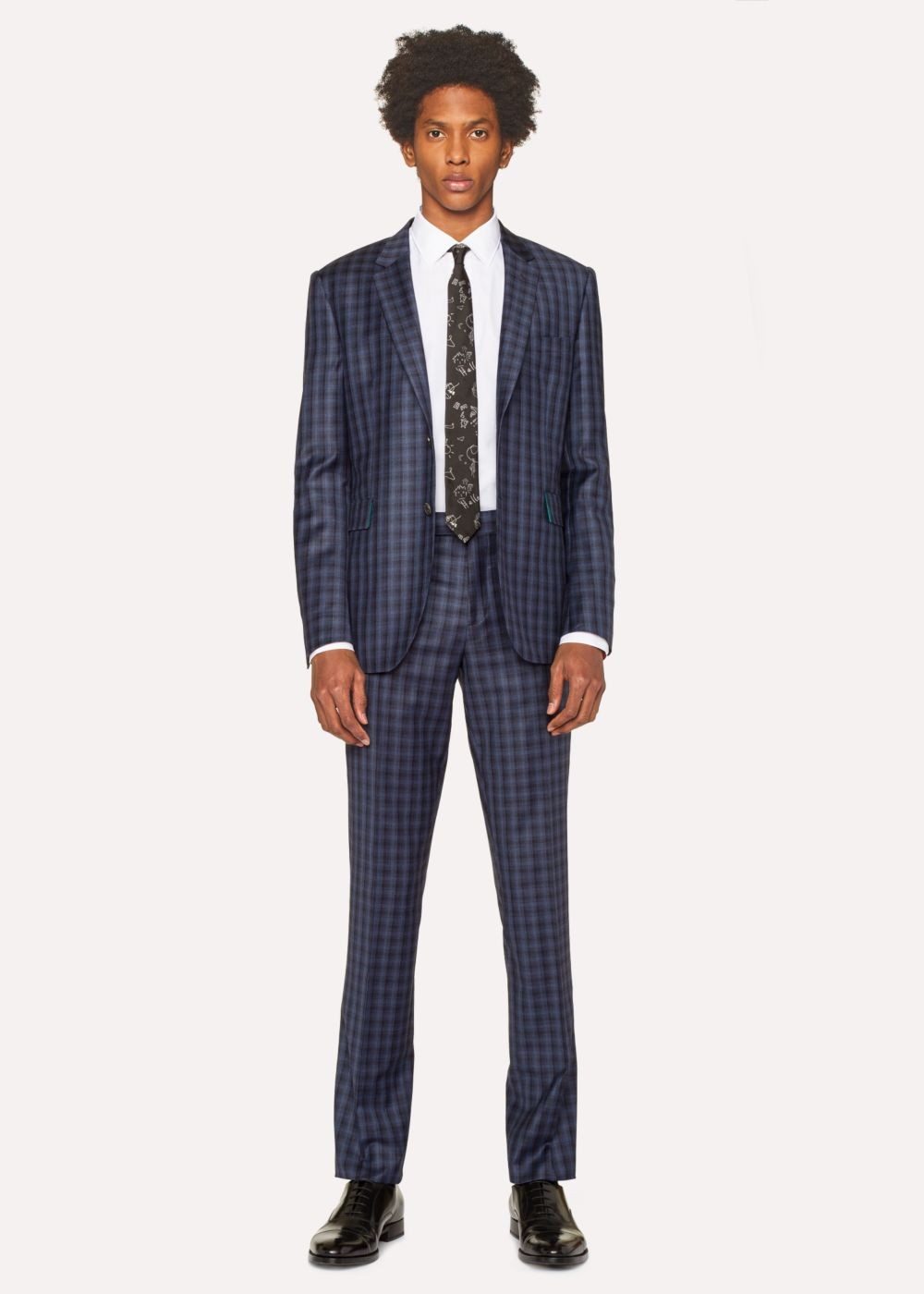 Paul Smith Mens's Slim-Fit Navy Check Wool Pants