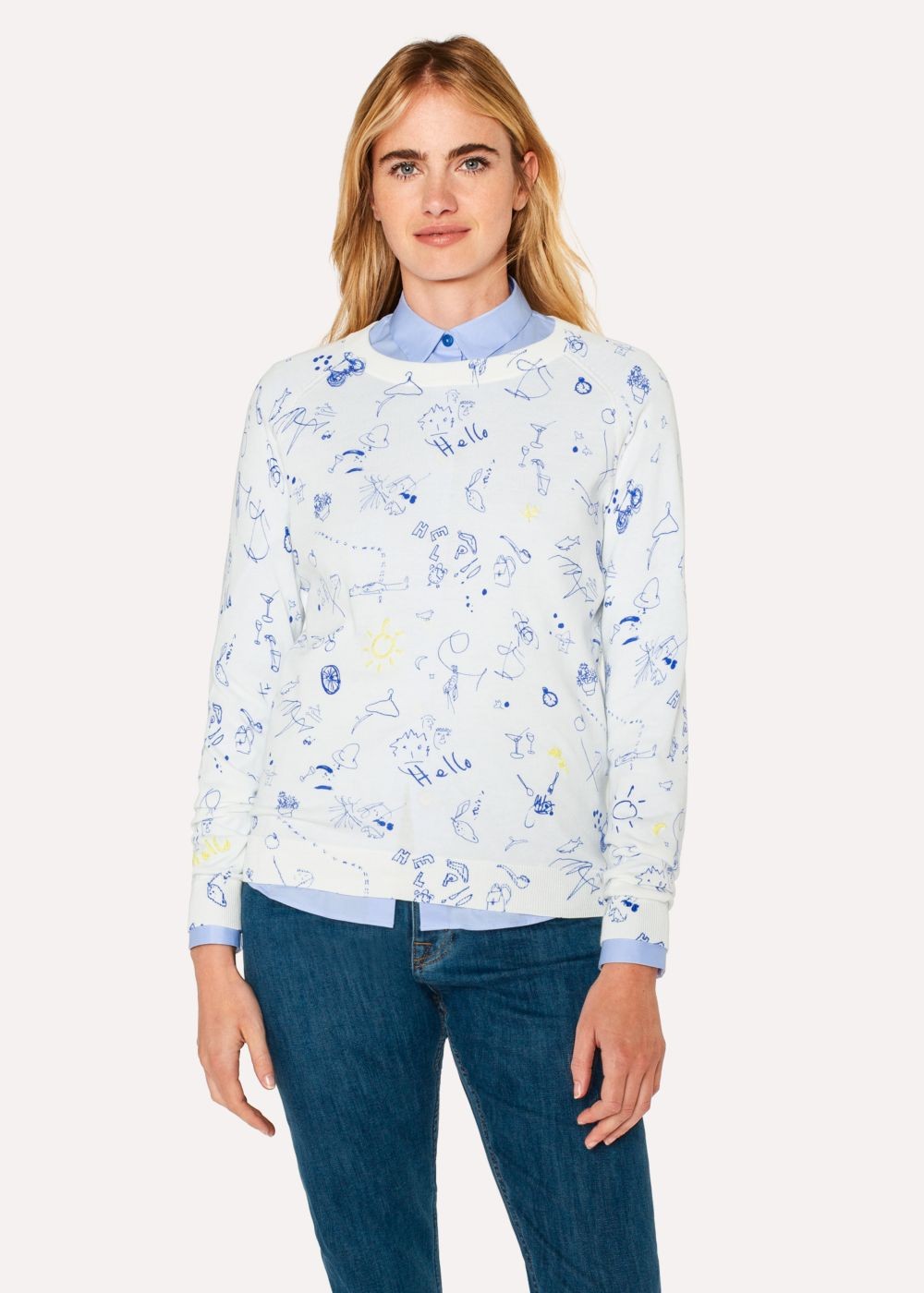 Paul Smith Women's White Cotton Sweater With 'paul's Sketchbook' Print