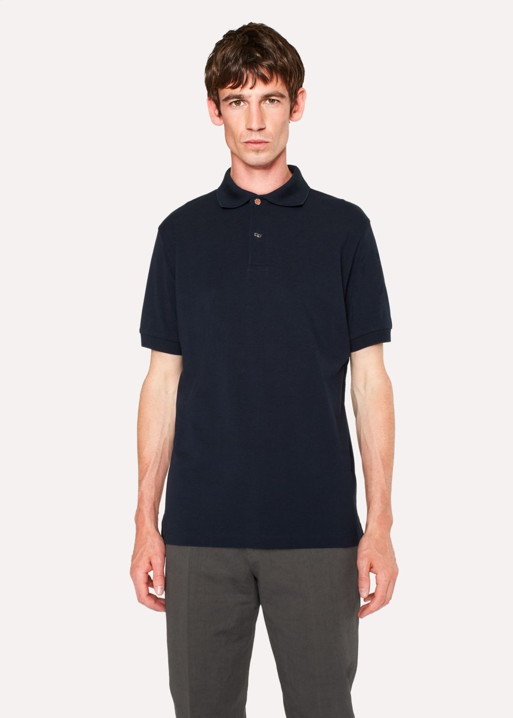 Paul Smith Mens's Slim-Fit Dark Navy Cotton-Piqué Polo T-Shirt With Charm Buttons