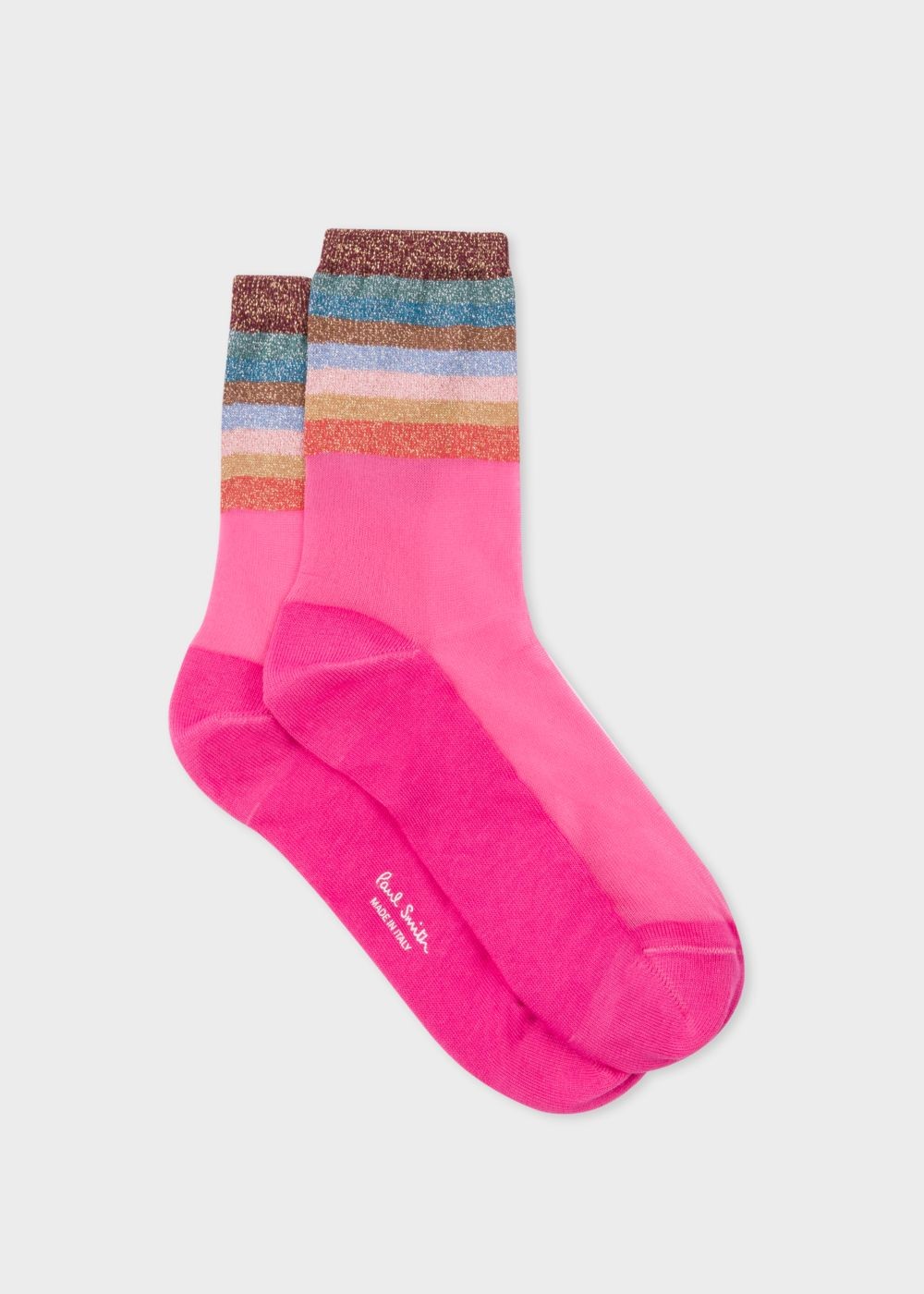 Paul Smith Lady's Pink Glitter Stripe Semi-Sheer Socks