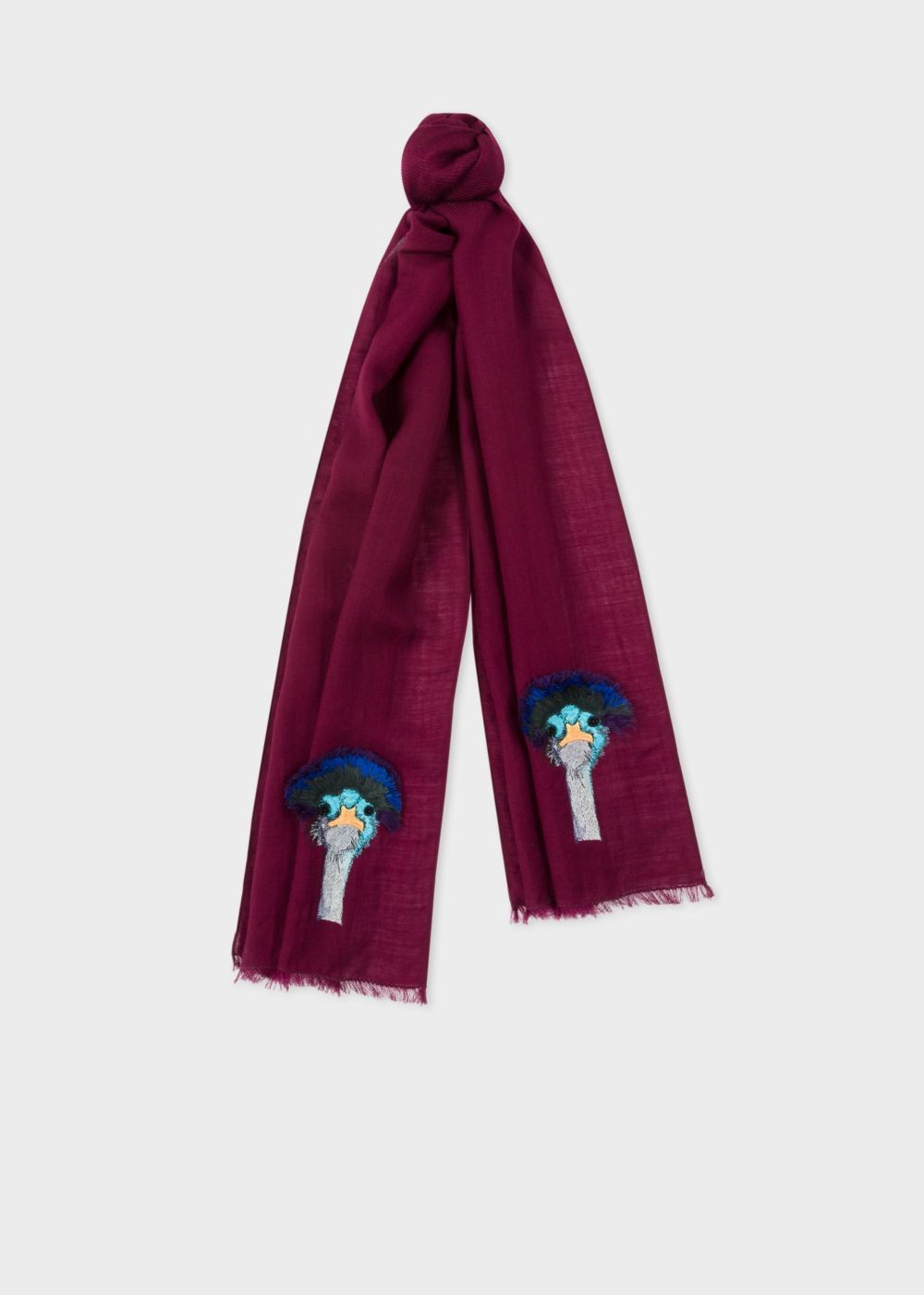 Paul Smith Lady's Burgundy 'ostrich' Embroidery Wool Scarf