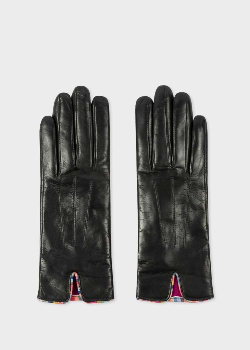 Paul Smith Lady's Black Leather Gloves With 'swirl' Piping