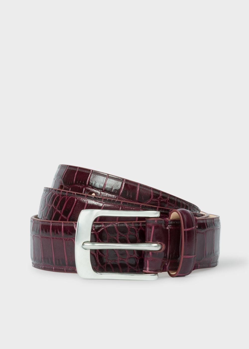 Paul Smith Men's Burgundy Mock-Croc Leather Belt