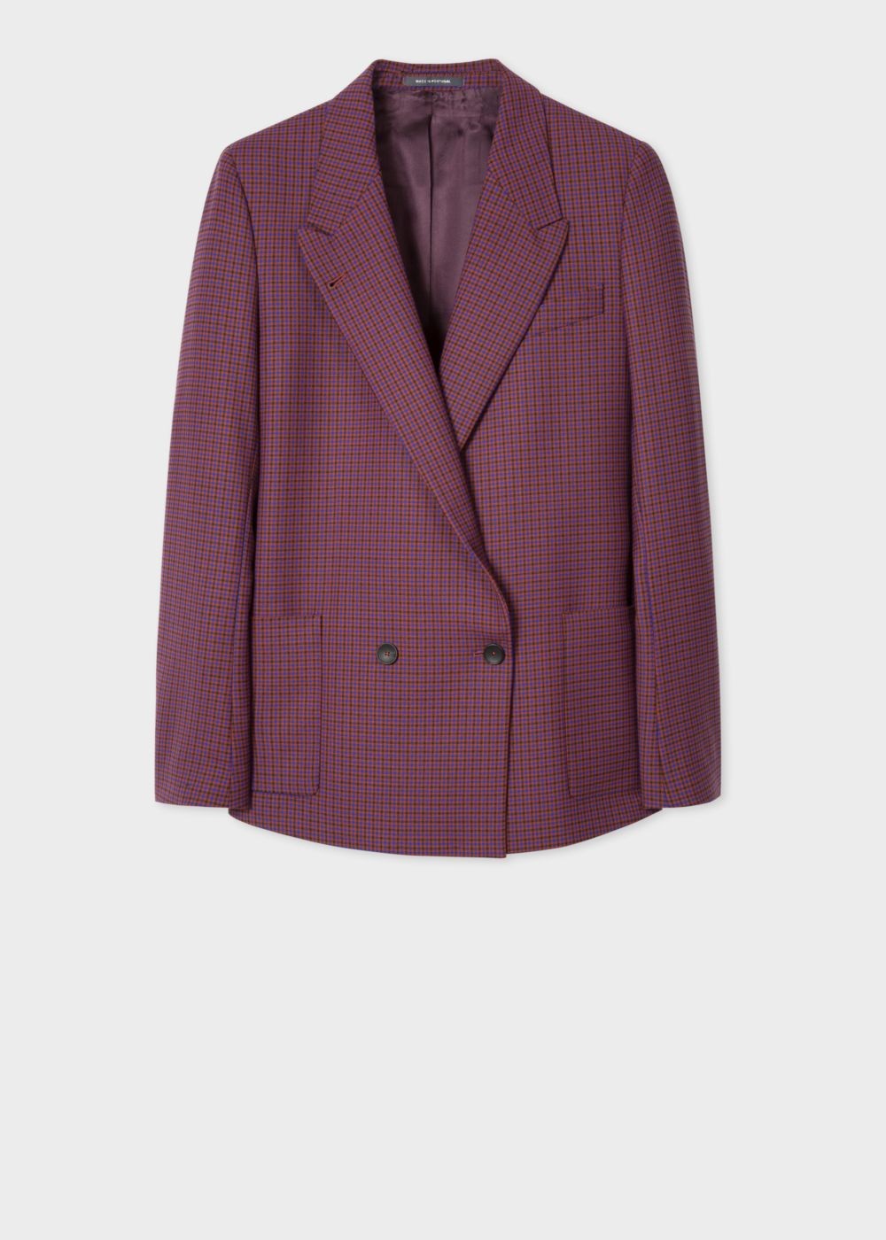 Paul Smith Women's Maroon Check Double-Breasted Wool-Blend Blazer Clothing