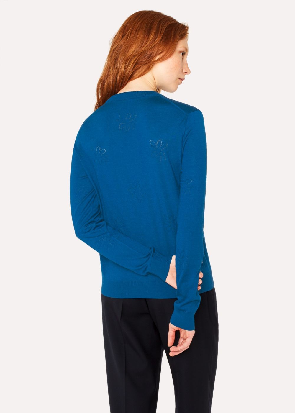 Paul Smith Lady's Blue Wool-Silk Openwork-Knit Sweater