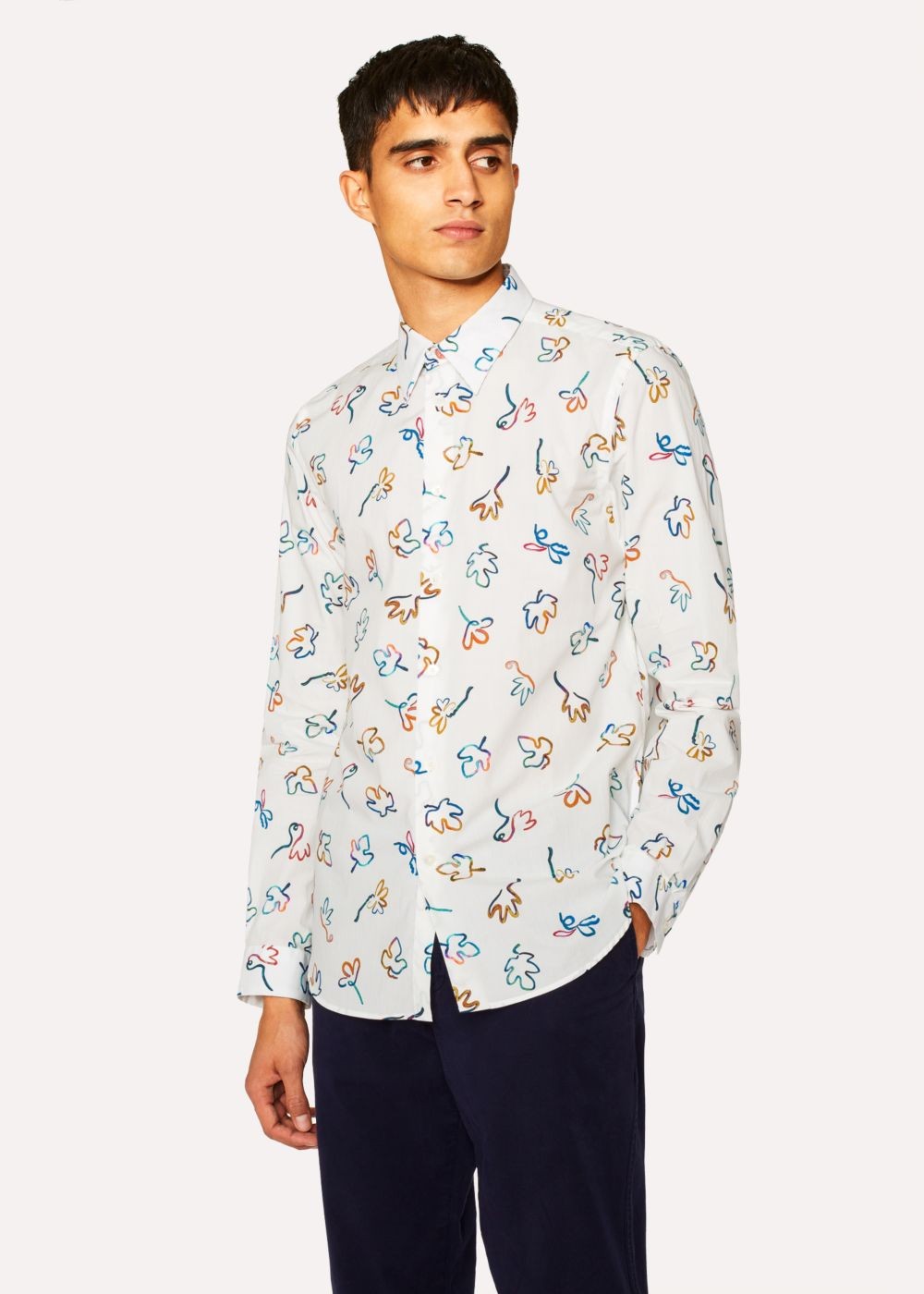 Paul Smith Men's Tailored-Fit White 'impasto Floral' Print Cotton Tee