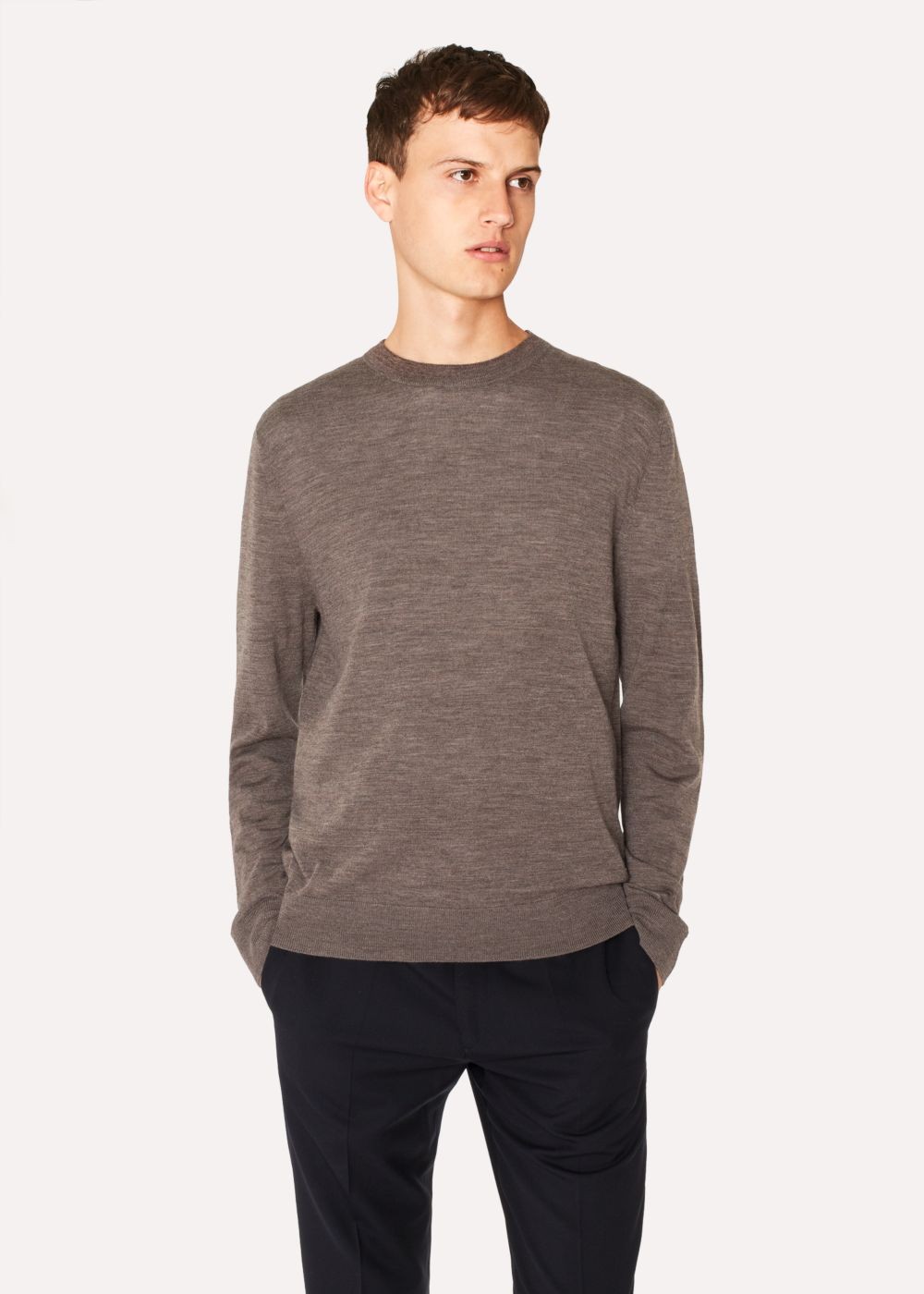 Paul Smith Mens's Dark Taupe Crew-Neck Merino Wool Sweater